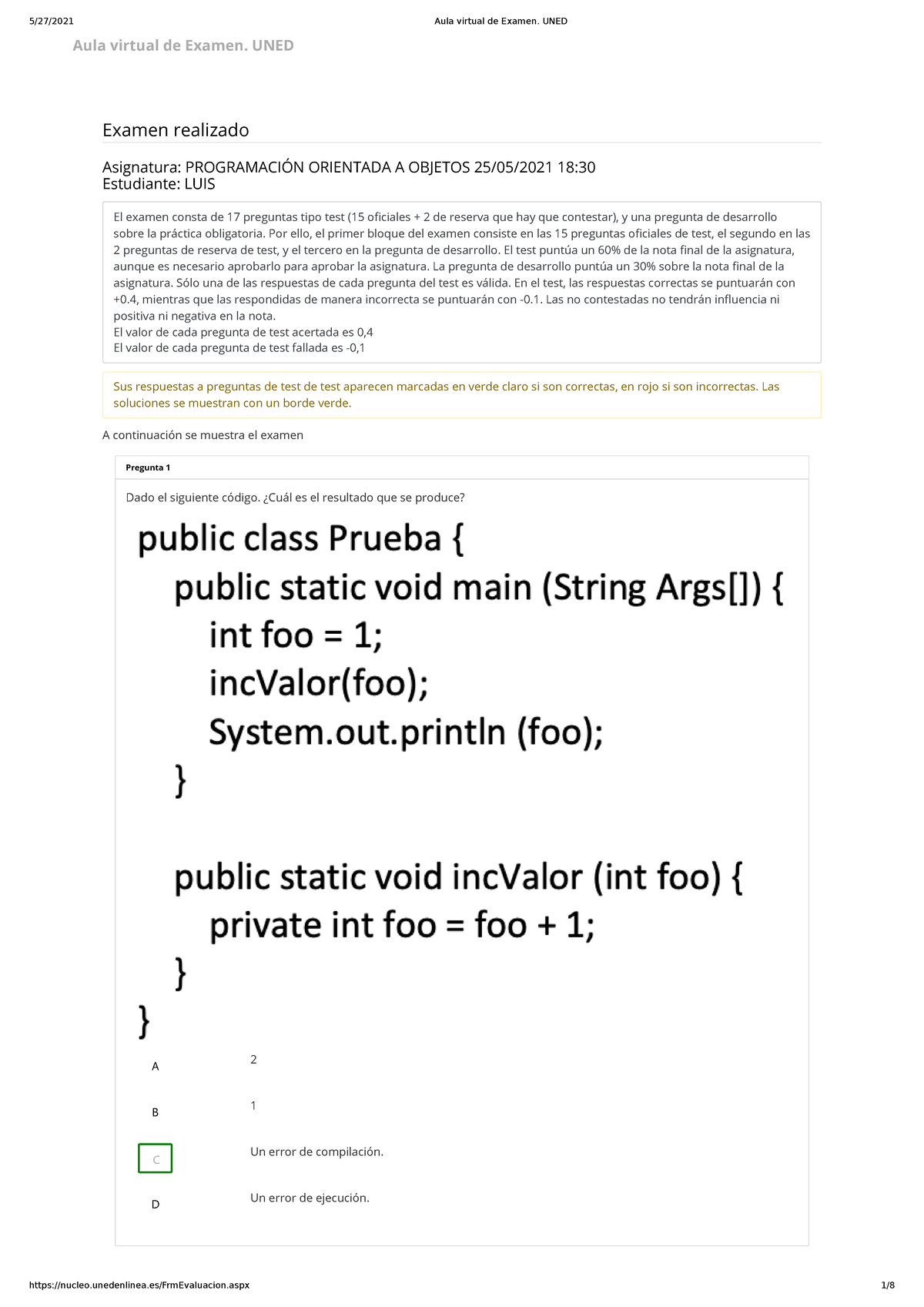 Examen POO Jun 2021 - Evaluación Programación Orientada a Objetos - Studocu