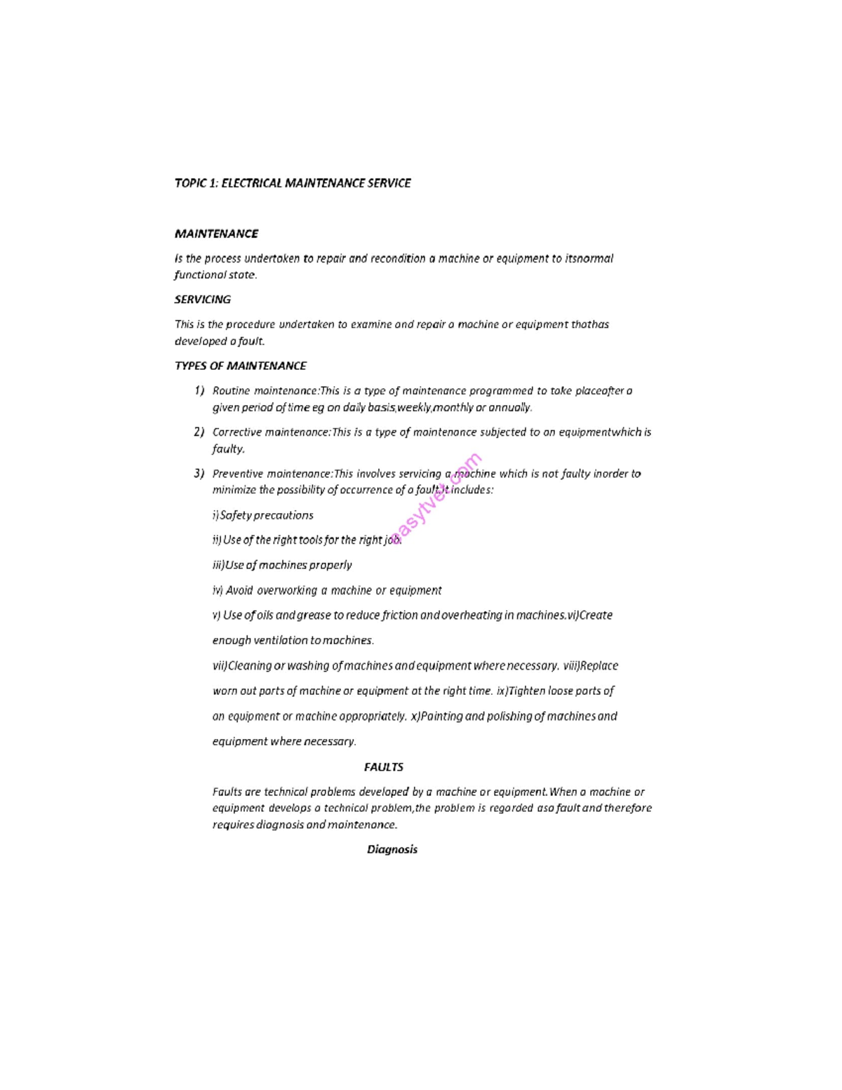 EMFD 101: Electrical Maintenance & Fault Diagnosis Notes - Studocu