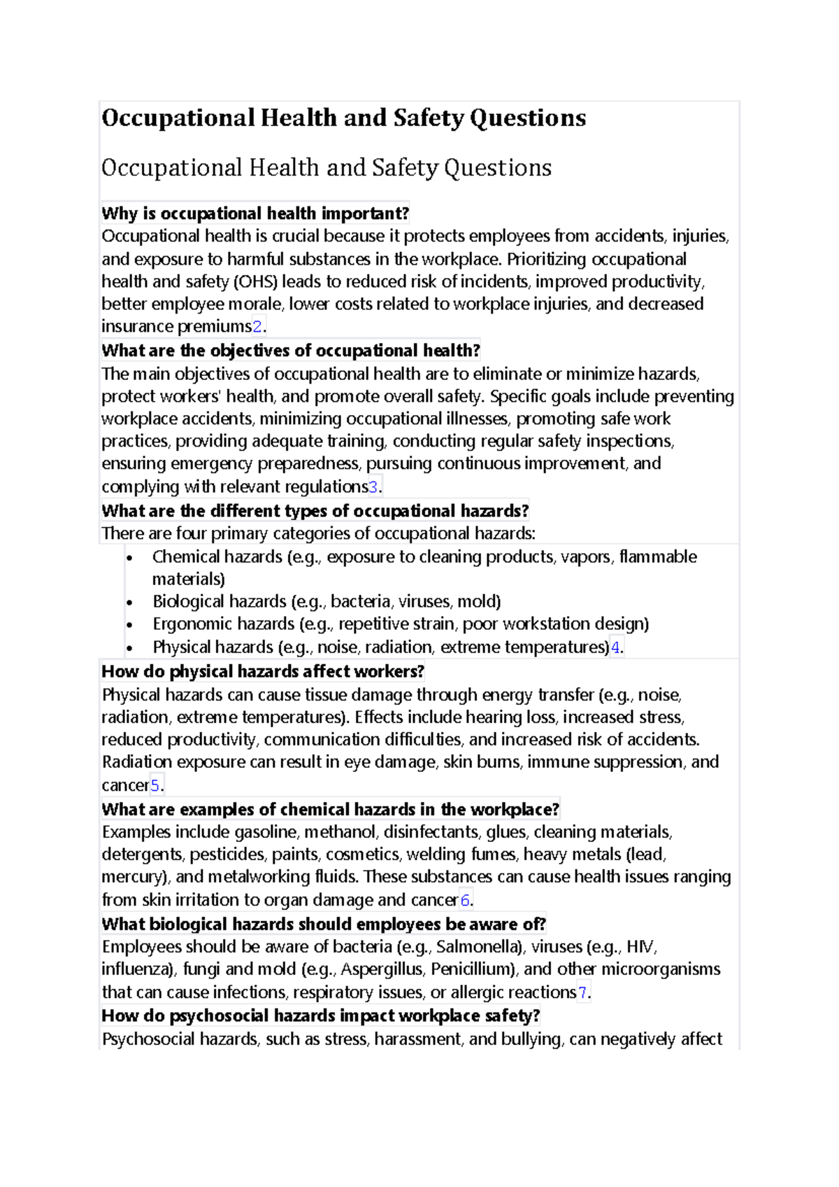 Occupational Health and Safety Q&A: Key Concepts and Practices - Studocu