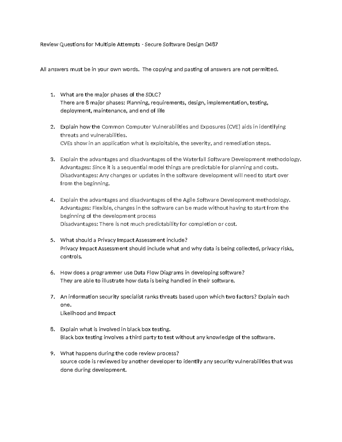 D487 Review Questions: Secure Software Design Study Plan - Studocu
