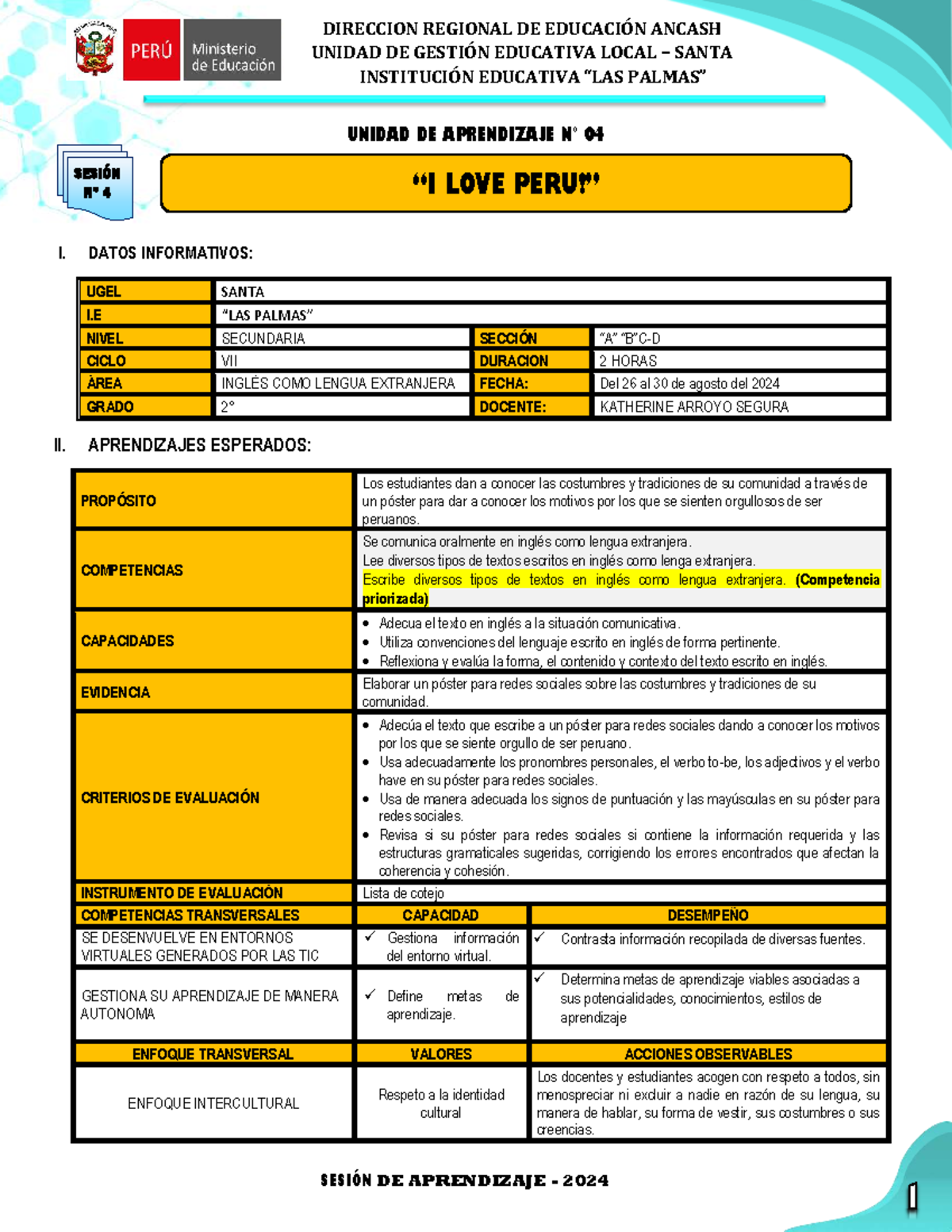 Sesión de Aprendizaje 04: Costumbres y Tradiciones en Inglés - UGEL ...