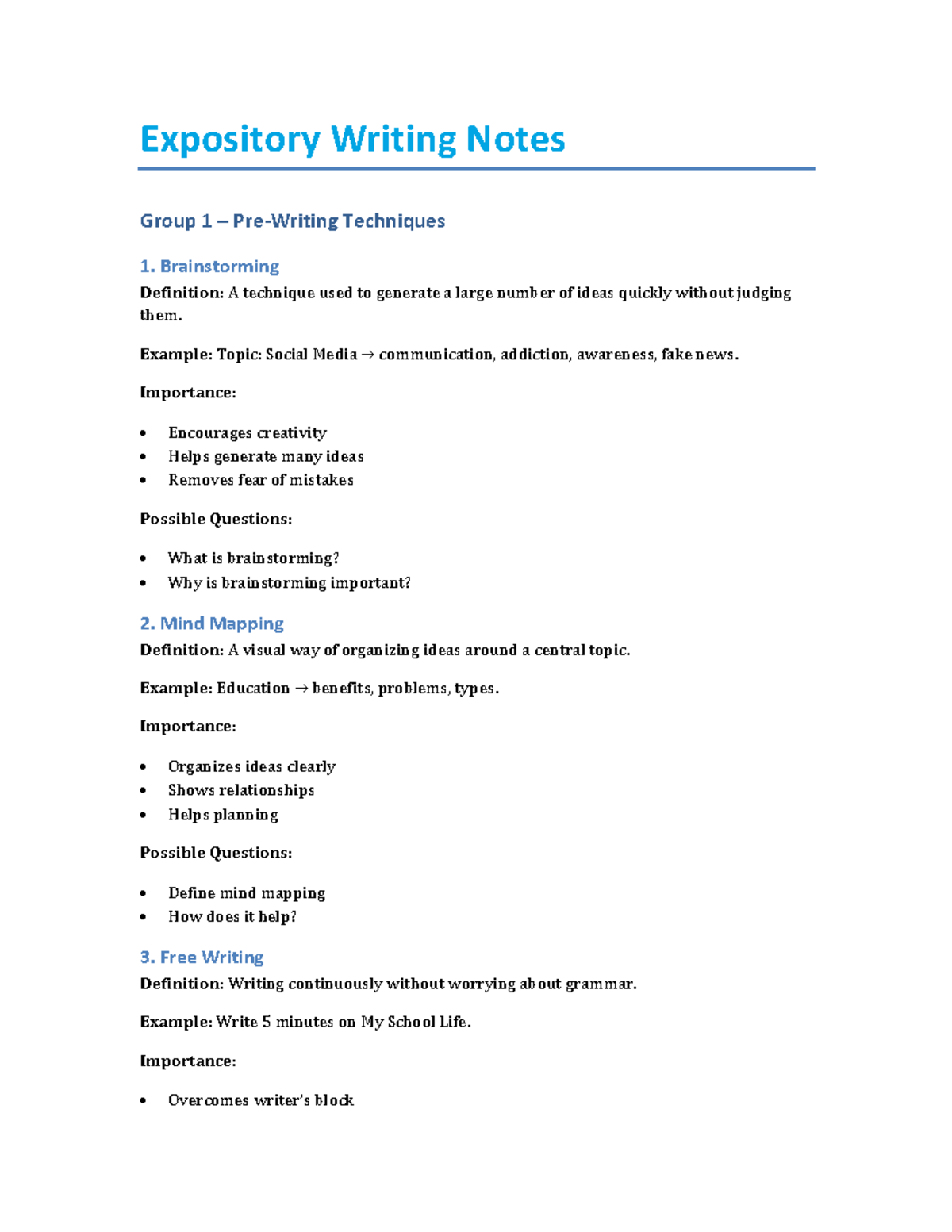 Expository Writing Techniques & Drafting Strategies (Group 1) - Studocu