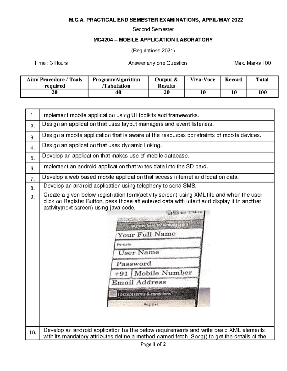 MC4204 Mobile Application Lab Exam Questions - End Semester 2022 - Studocu
