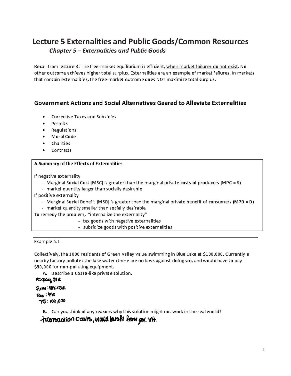 Lecture 5 Notes on Externalities & Public Goods (ECON 101) - Studocu