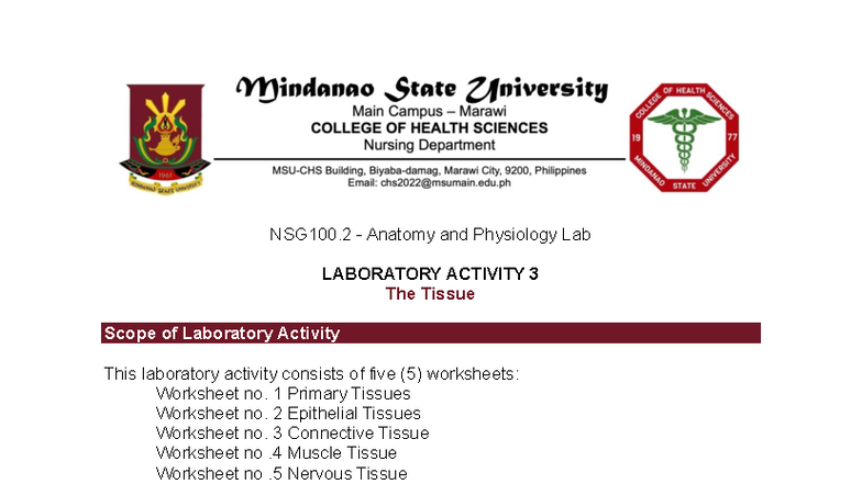 NSG100.2 Anatomy & Physiology Lab: Activity 3 - The Tissue - Studocu