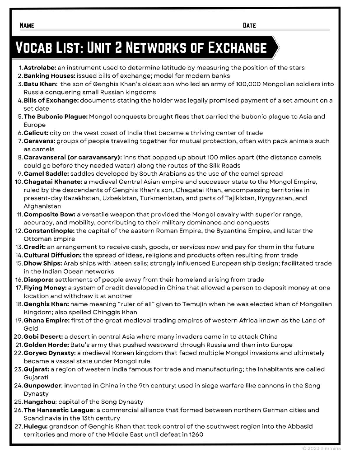 Unit 2 Vocabulary List for AP World History (APWH) - Studocu