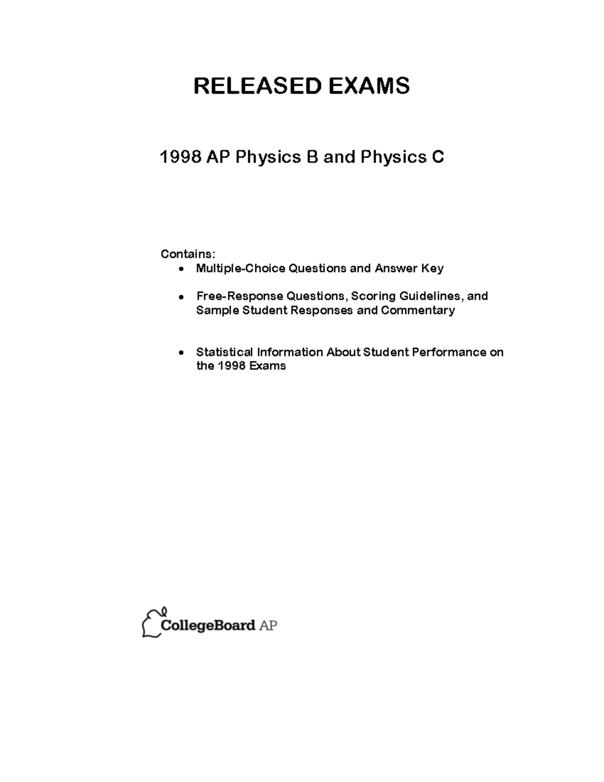1998 AP Physics C Mechanics Exam - Released Questions & Key - Studocu