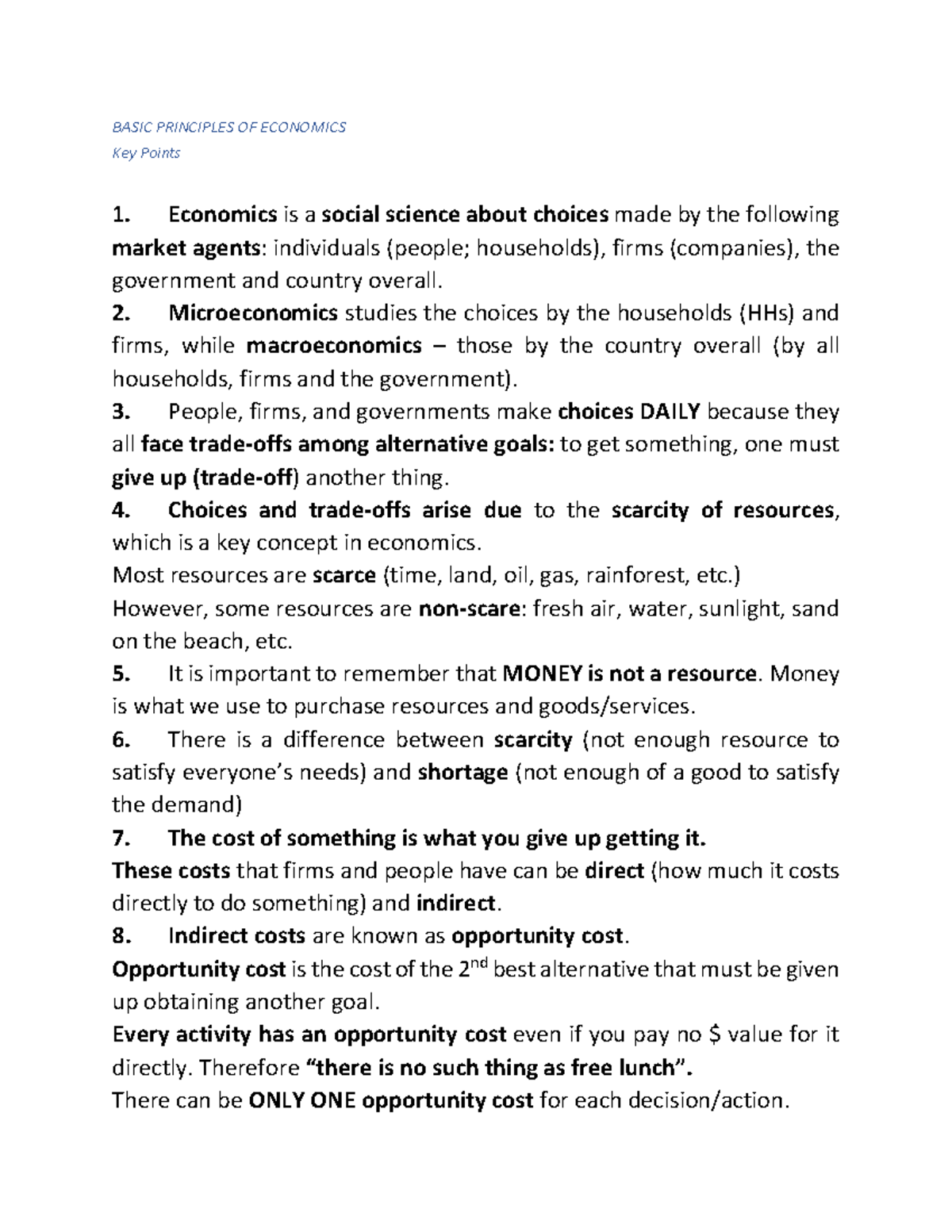 Basic Principles of Economics: Key Concepts and Trade-offs - BASIC ...
