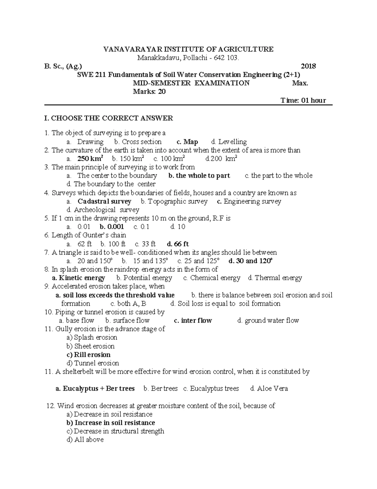SWE 101 - Q.B. 4 - Agri Junction - SWE 211 Fundamentals of Soil and ...
