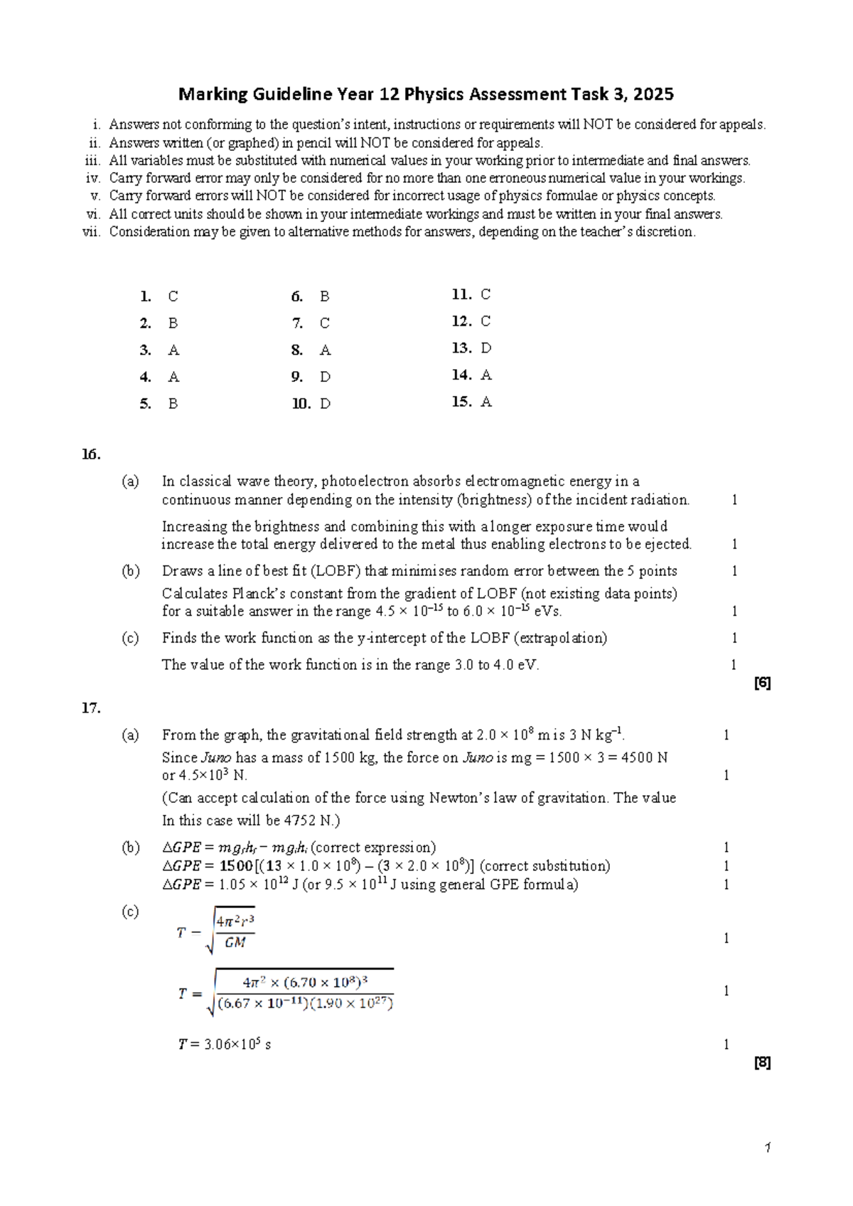 Yr12 Physics Assessment Task 3 Marking Guidelines 2025 - Studocu