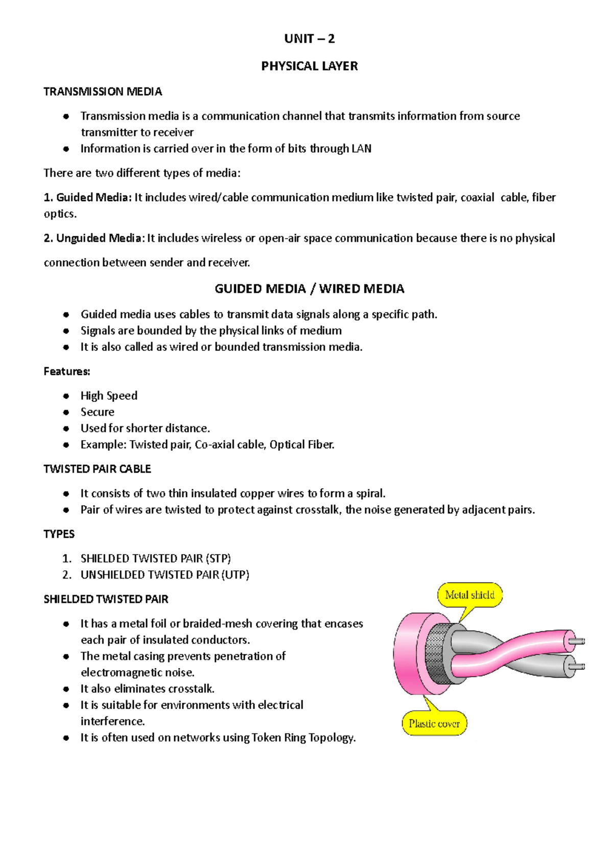 UNIT 2 PHYSICAL LAYER TRANSMISSION MEDIA - Study Notes - Studocu