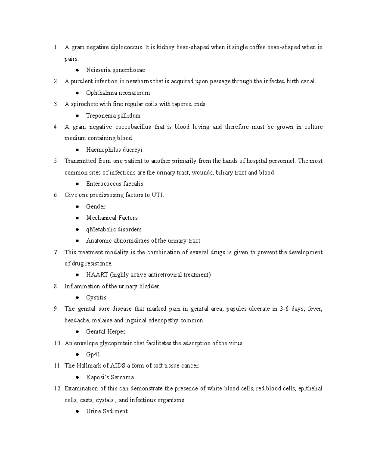 STI and UTI Quiz Notes: Key Pathogens and Infections - Studocu