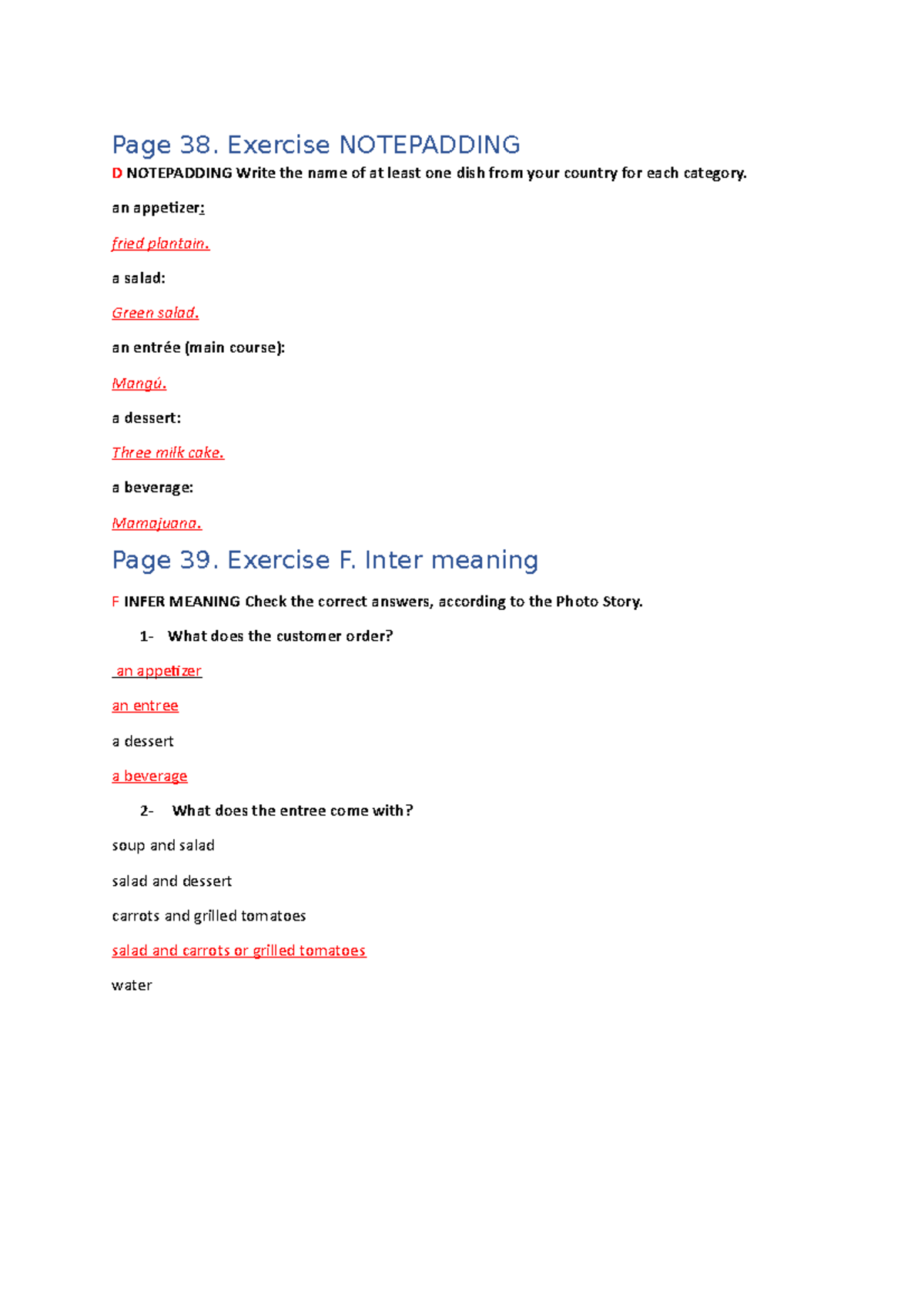 Unit 4 - Top Notch Spanish Food and Dining Exercises - Studocu