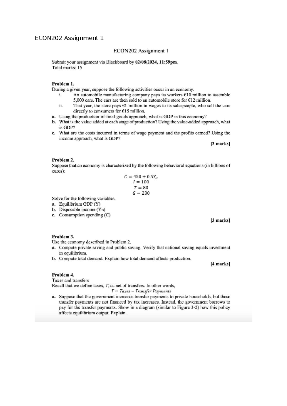 ECON202 Assignment 1: GDP Analysis and Economic Behavior - Studocu
