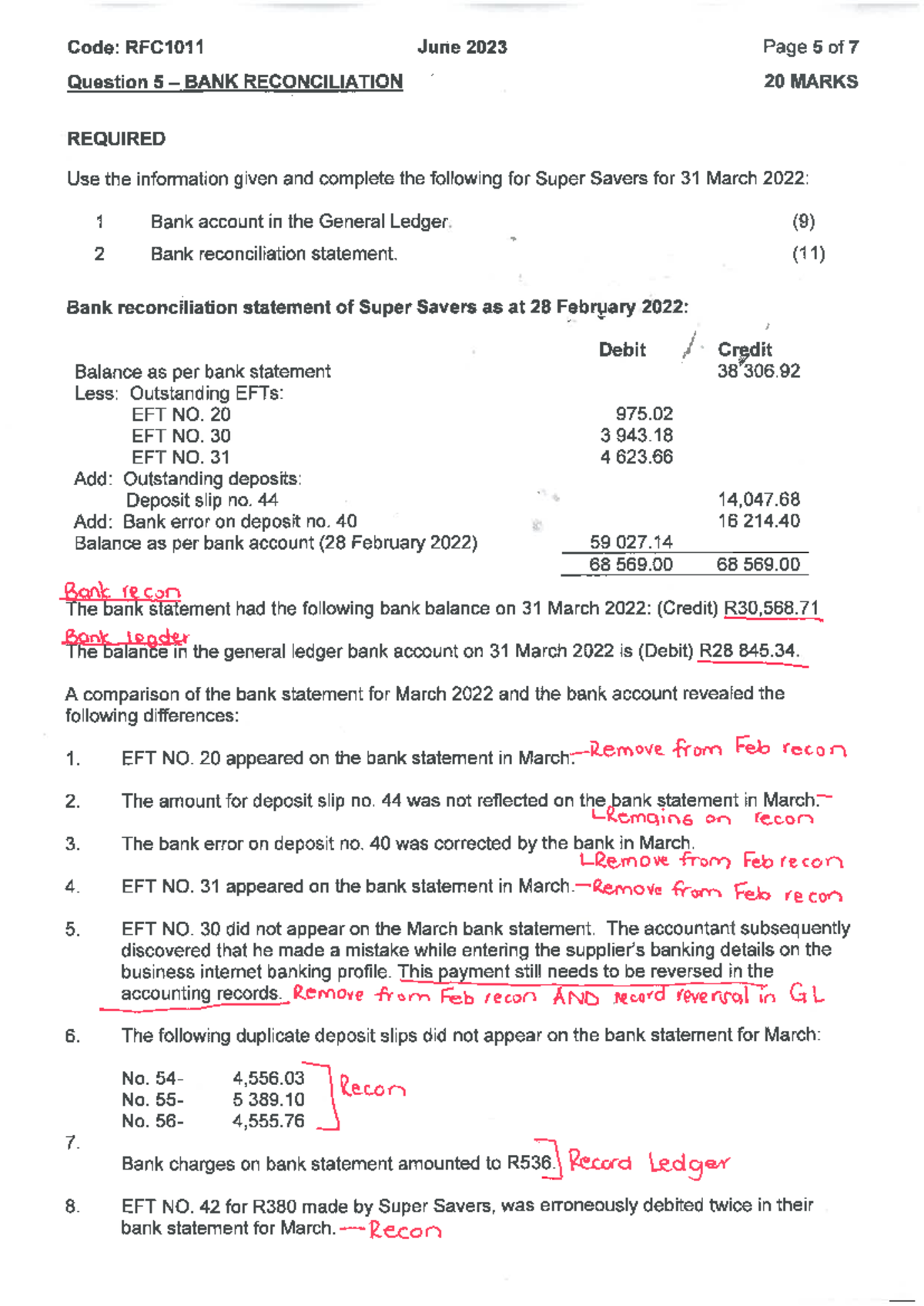 RFC1011 June 2023 - Bank Reconciliation Question Analysis - Studocu