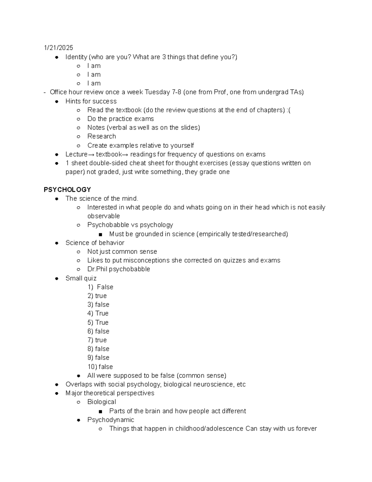 Psych 111: Comprehensive Notes for First Exam Preparation - Studocu