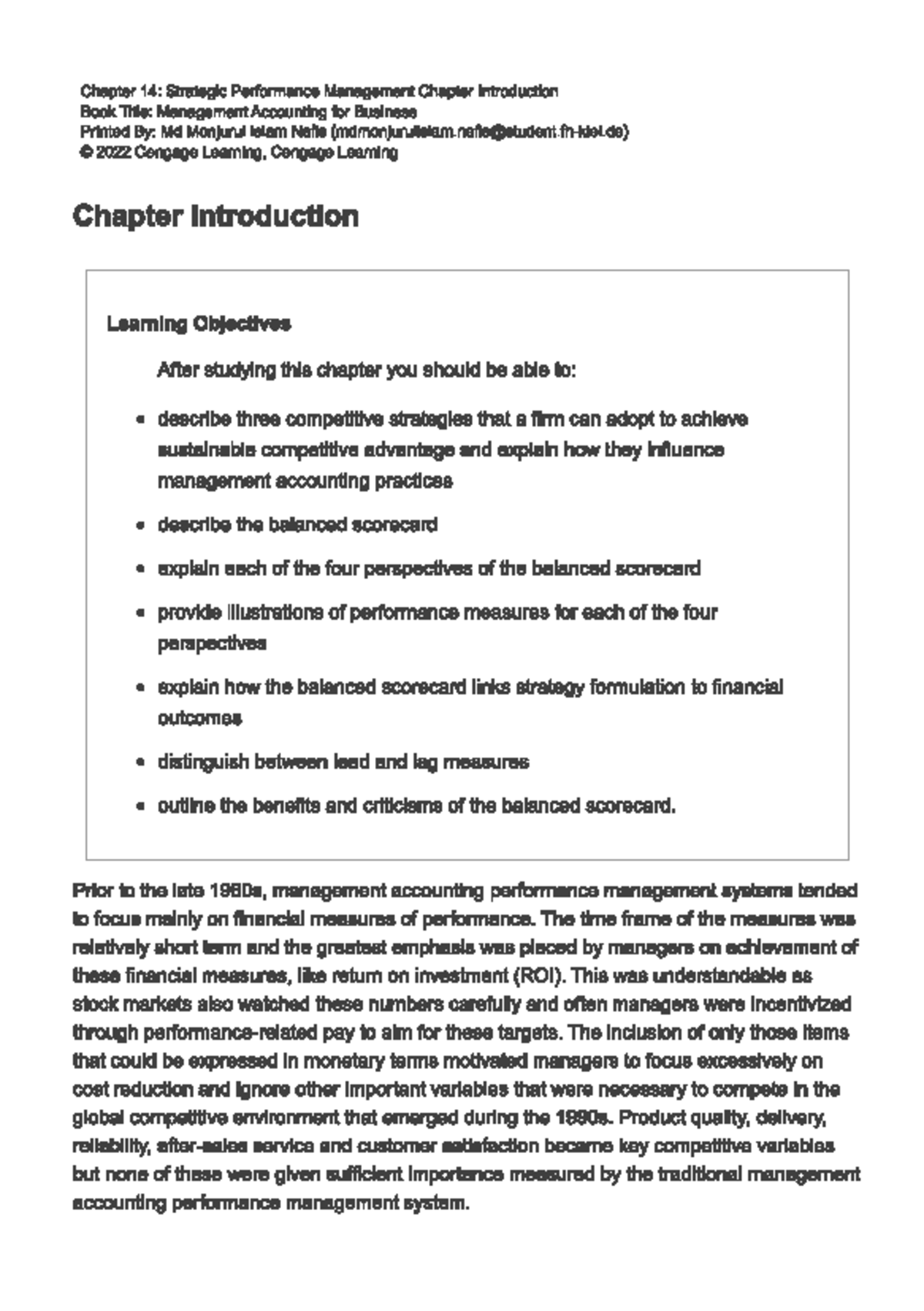 Chapter 14: Strategic Performance Management Overview - MGT 2022 - Studocu