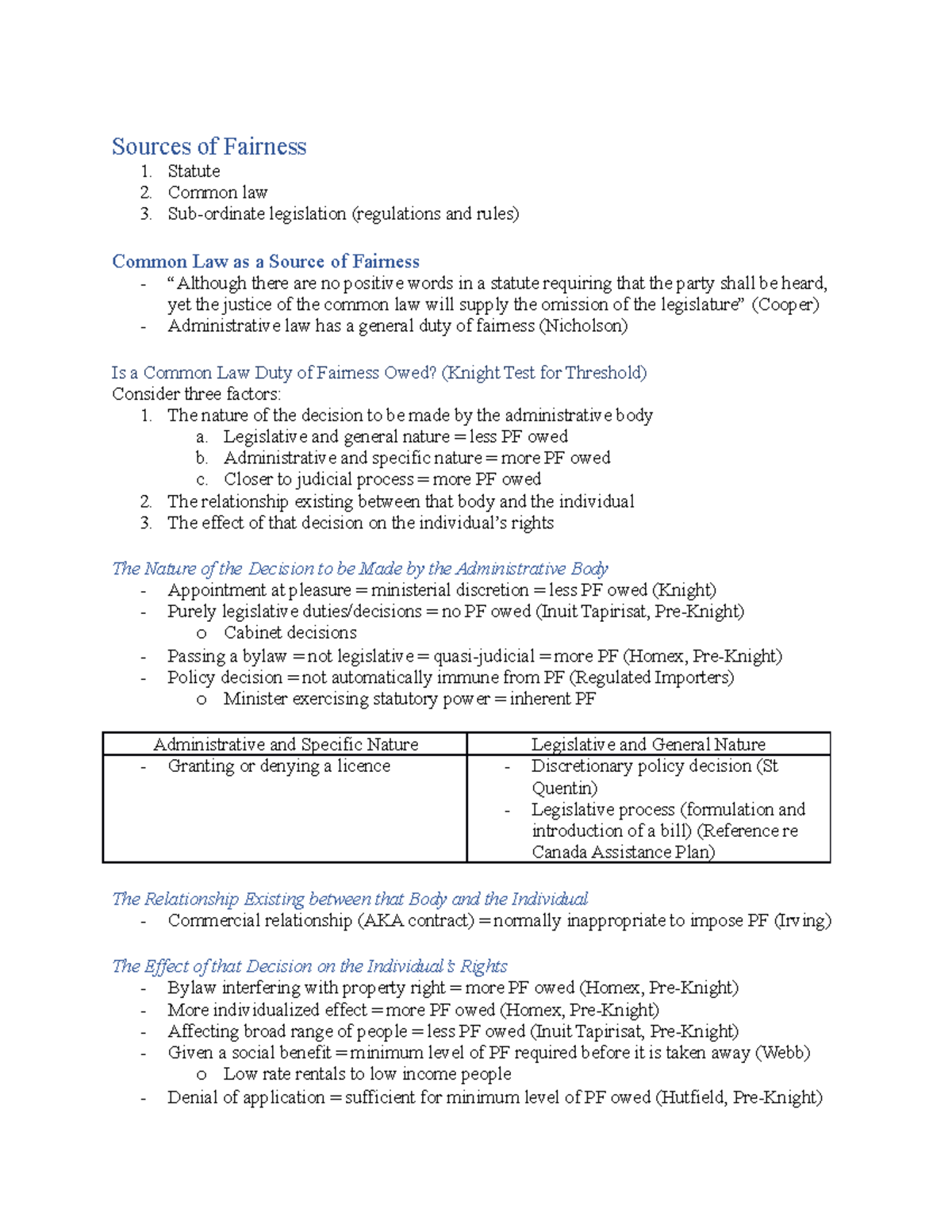 Admin Exam Tests - Lecture Notes on Procedural Fairness Principles ...