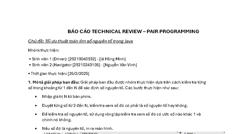 BÁO CÁO Technical Review LAB 2: Tối ưu thuật toán số nguyên tố trong ...