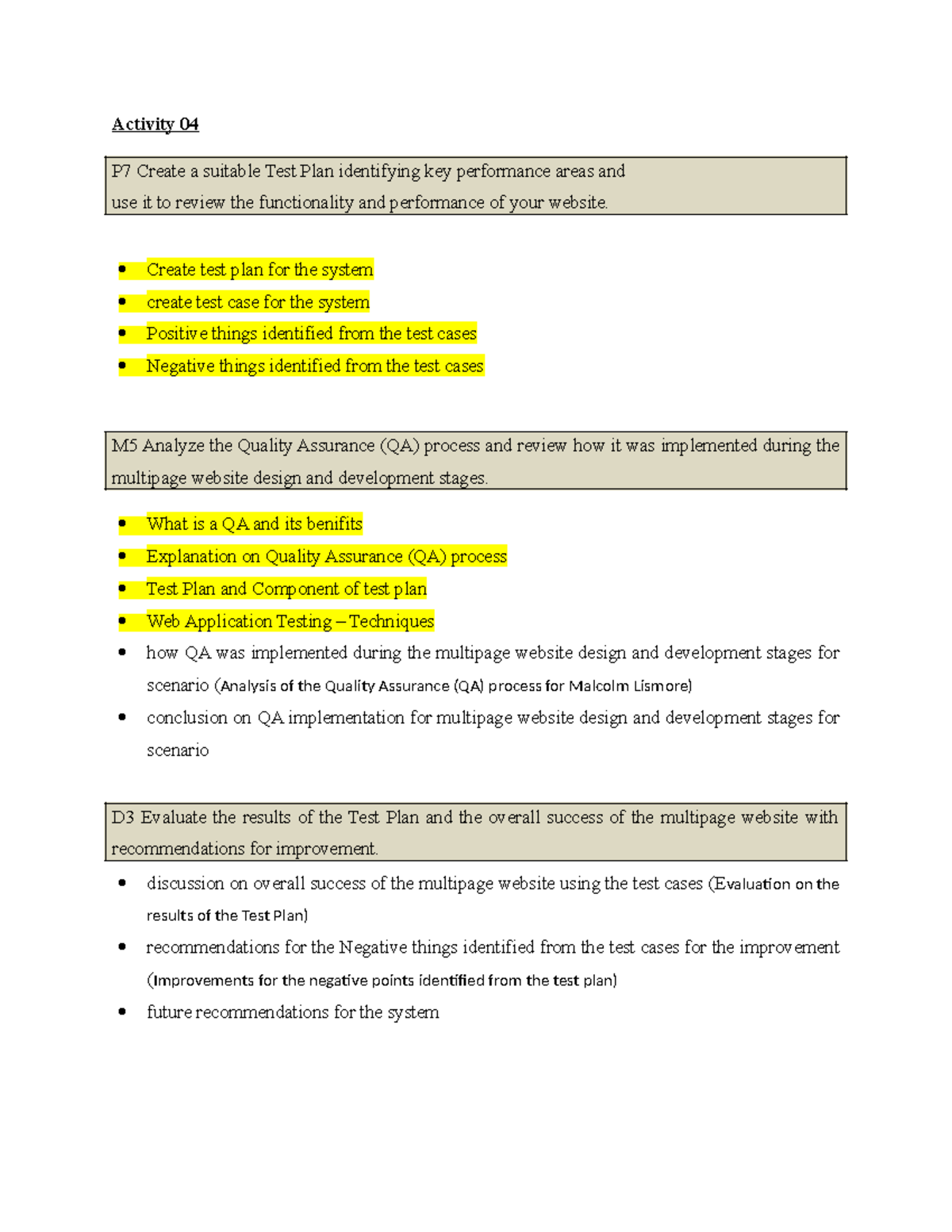 WDD Activity 04 - Test Plan & QA Evaluation for Web Development - Studocu