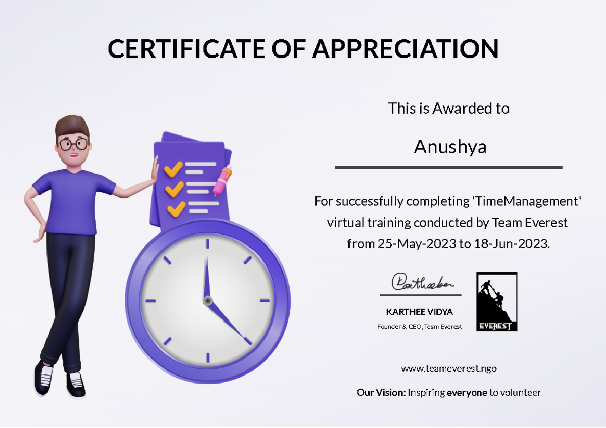 Time Management Student Certificate May - B.Sc. Computer Science ...