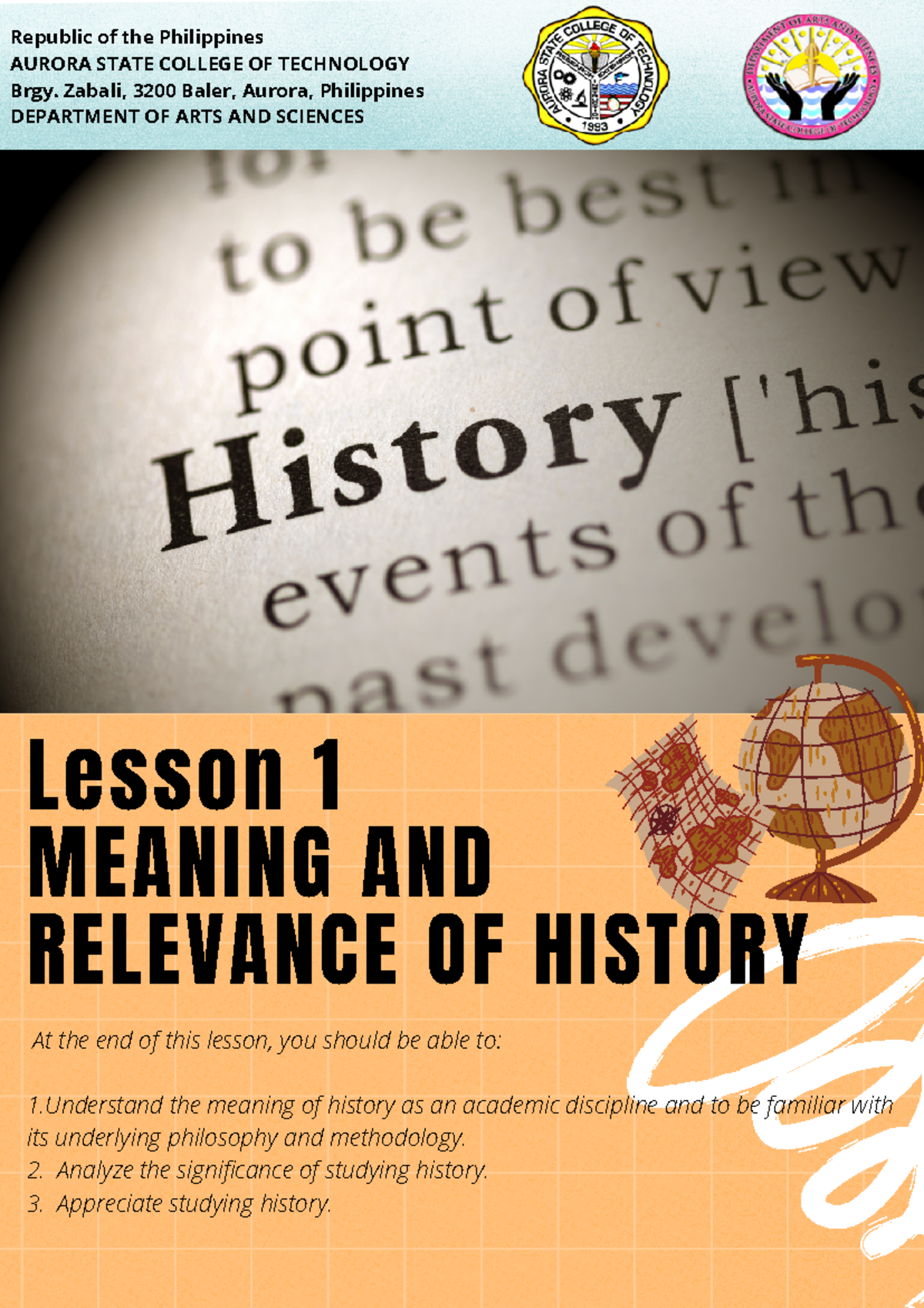 History 101: Lesson 1 - Understanding the Meaning and Relevance of ...