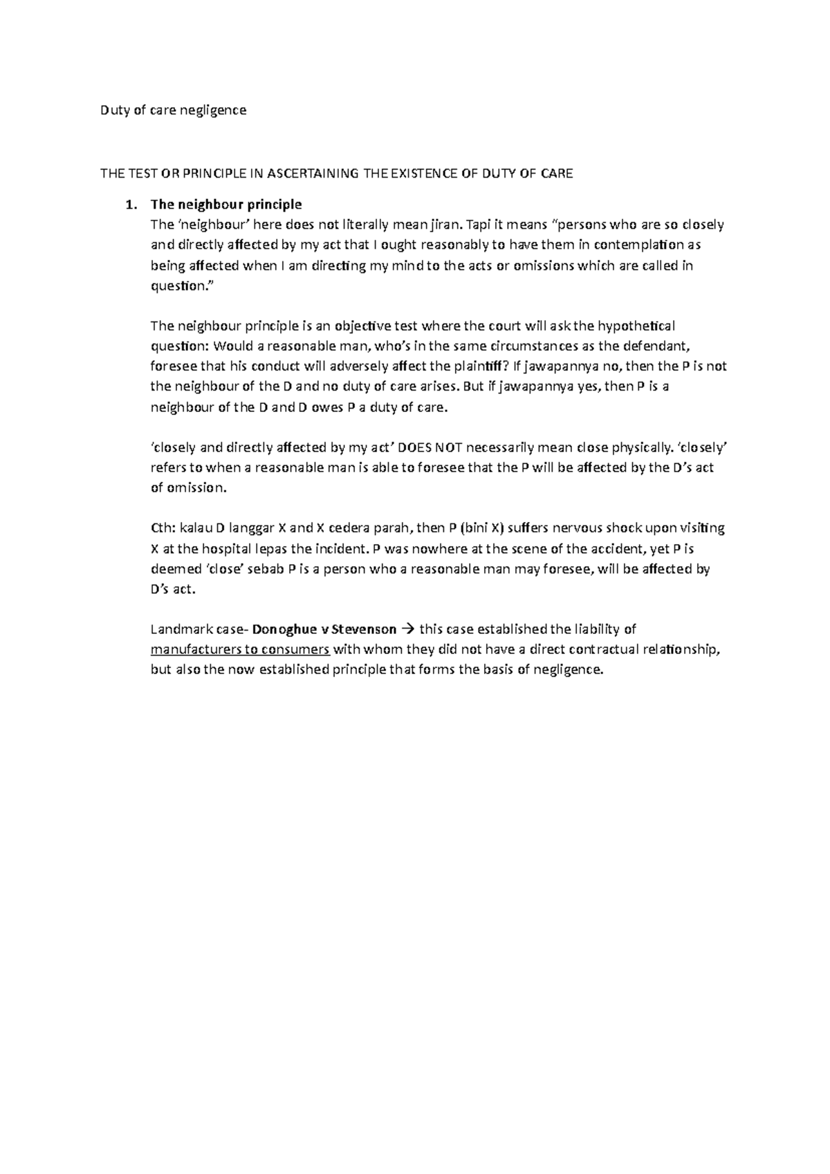 Duty of Care Negligence: Principles & Case Law Analysis - Studocu