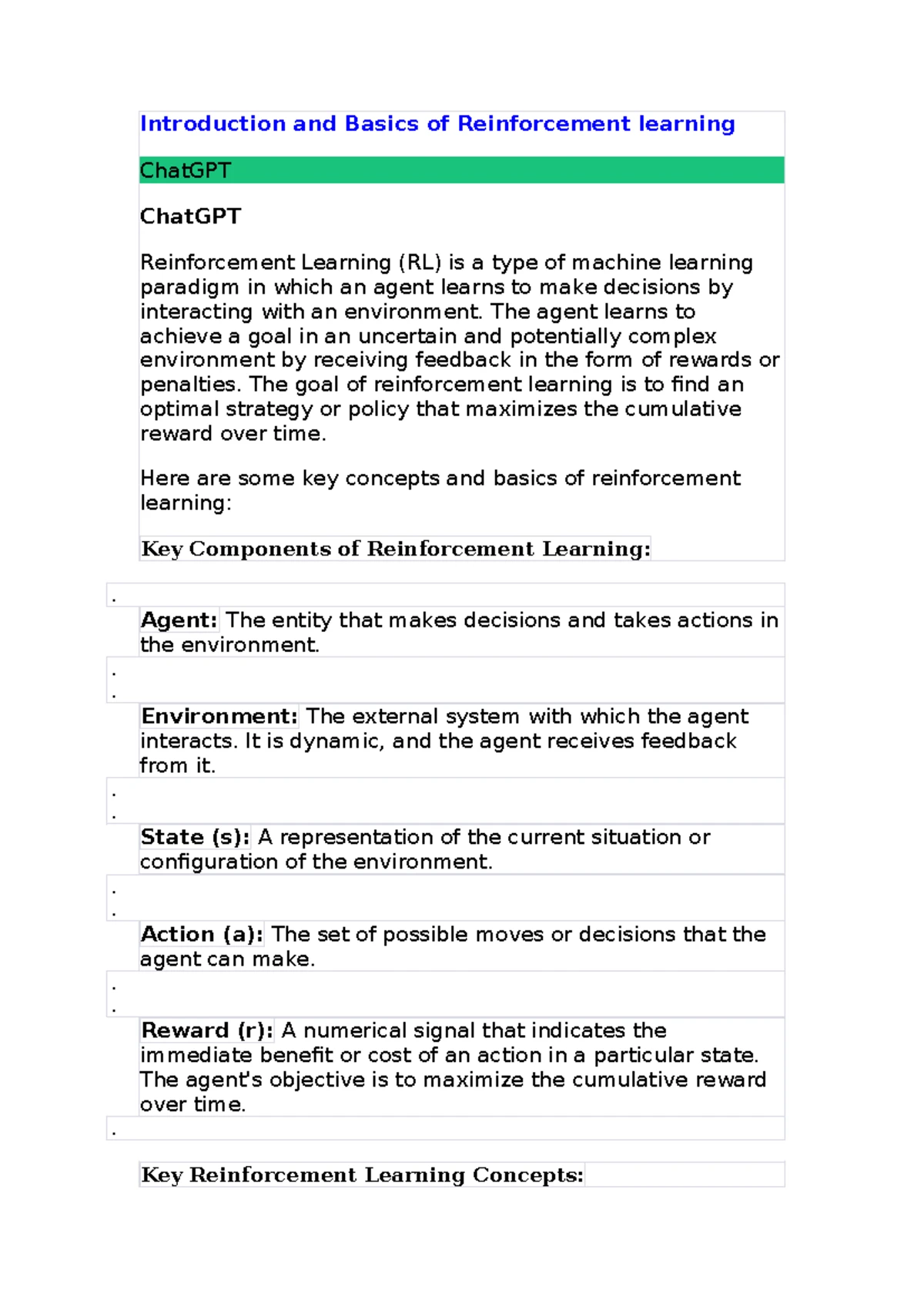 Reinforcement Learning (RL) Unit 1: Key Concepts and Frameworks - Studocu