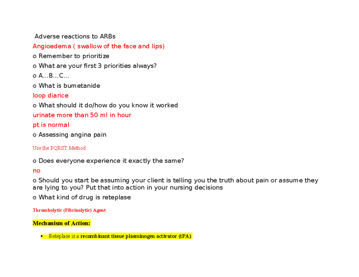 Pharm 2 Exam 2: Adverse Reactions & Drug Mechanisms in Cardiology - Studocu