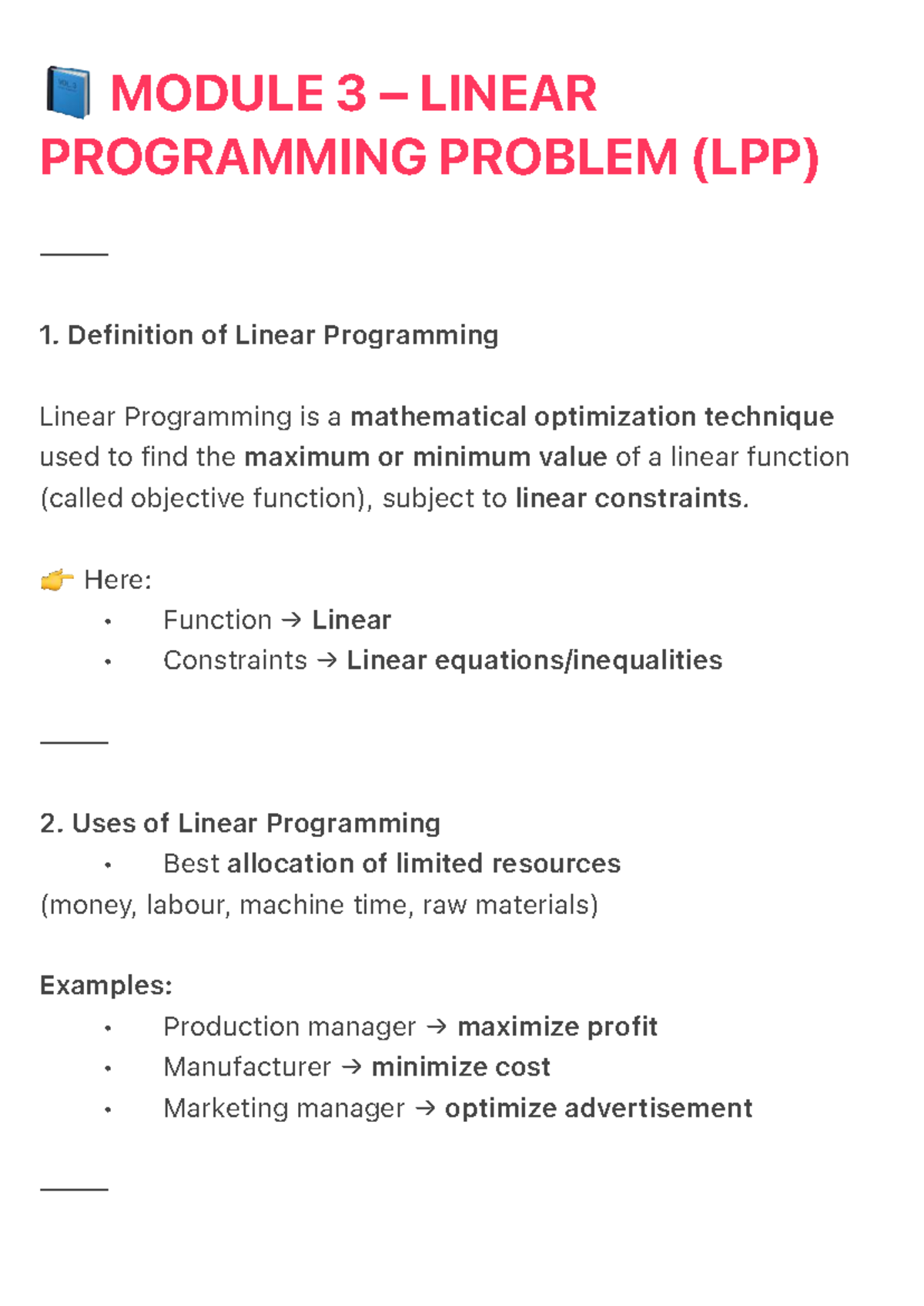 📘 Module 3 – Linear Programming Problem (LPP) Overview and Techniques ...