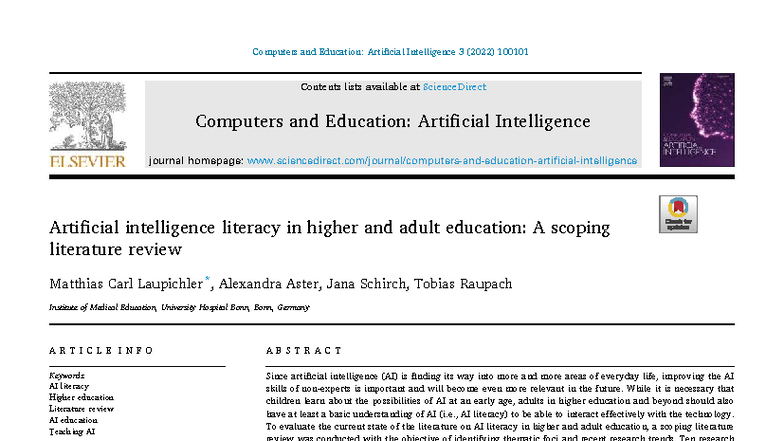 AI Literacy in Higher Education: A Scoping Literature Review (AI 3 ...