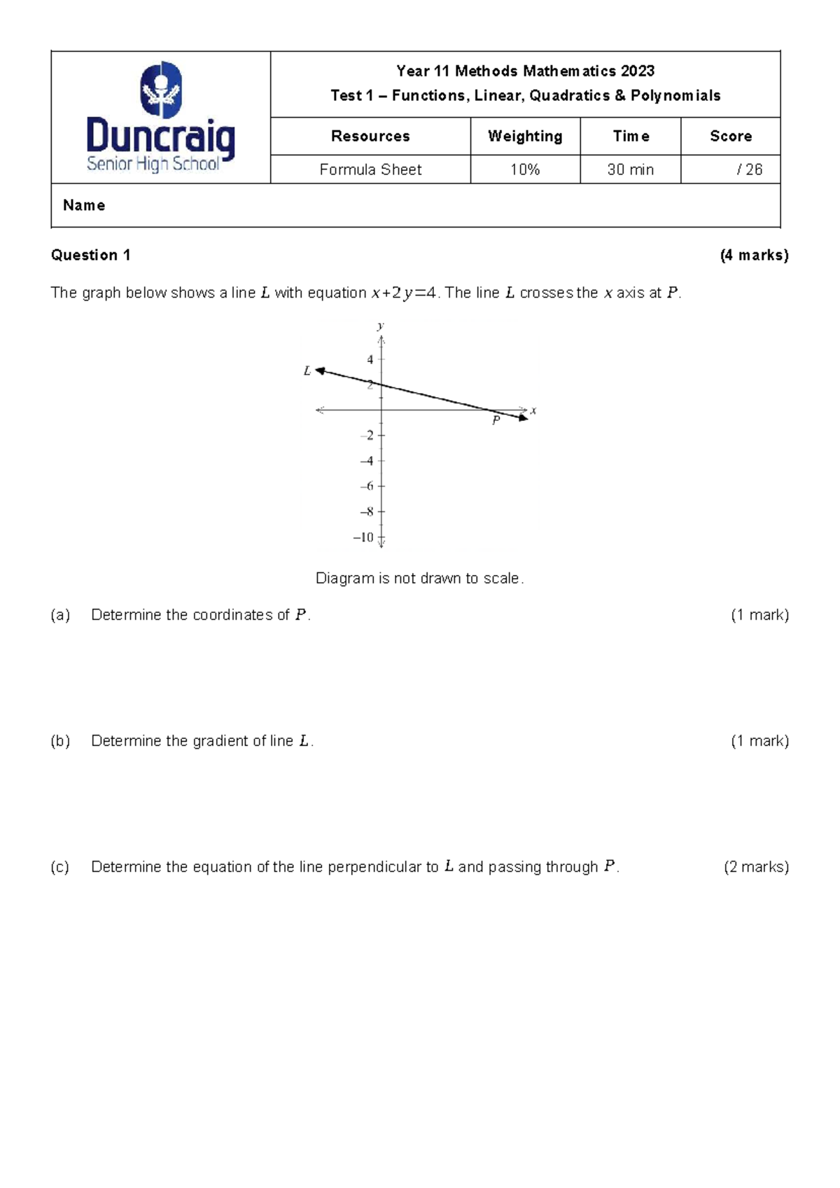 Year 11 Methods Mathematics 2023 Test 1: Functions & Graphs - Studocu