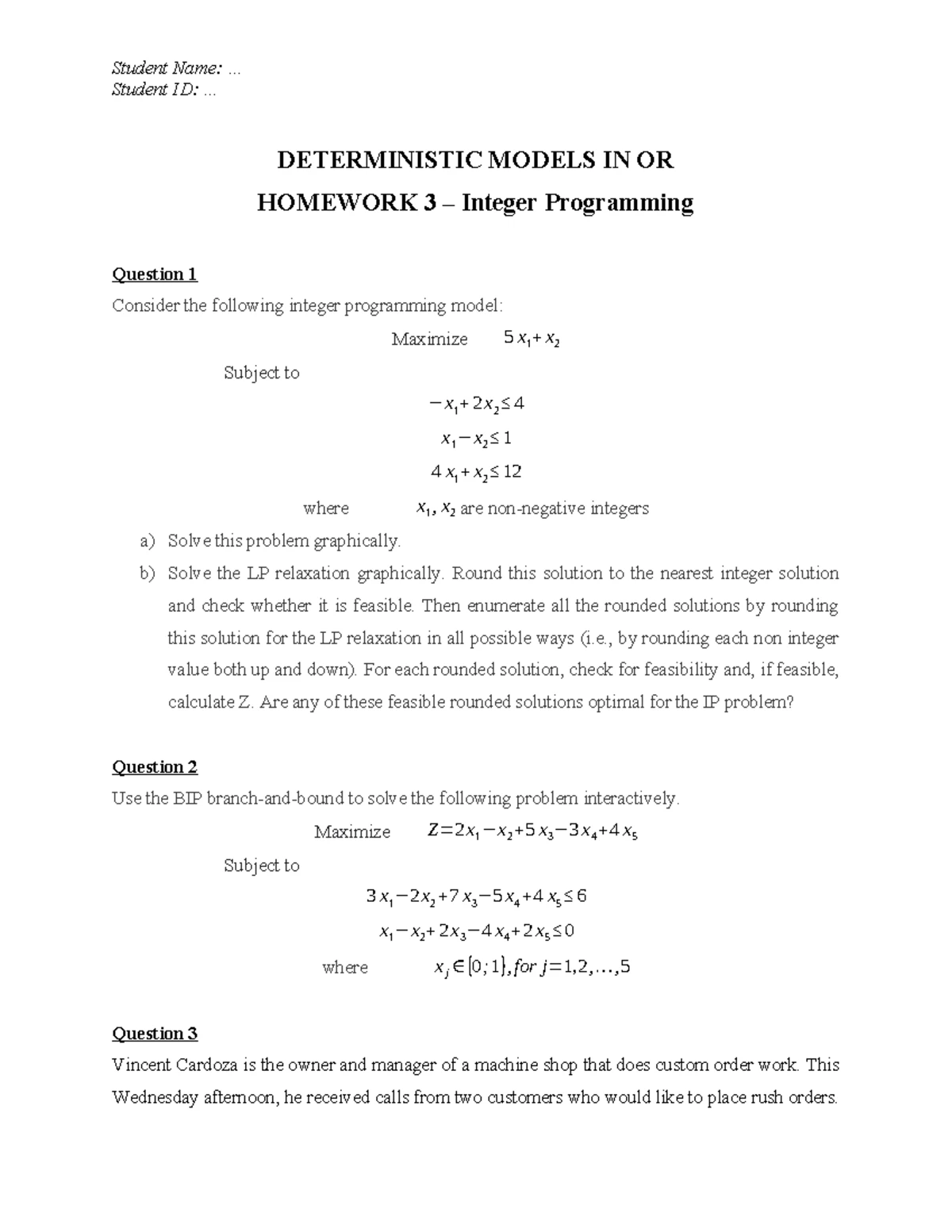 [OR1] Integer Programming Practice Exercises and Solutions - Studocu