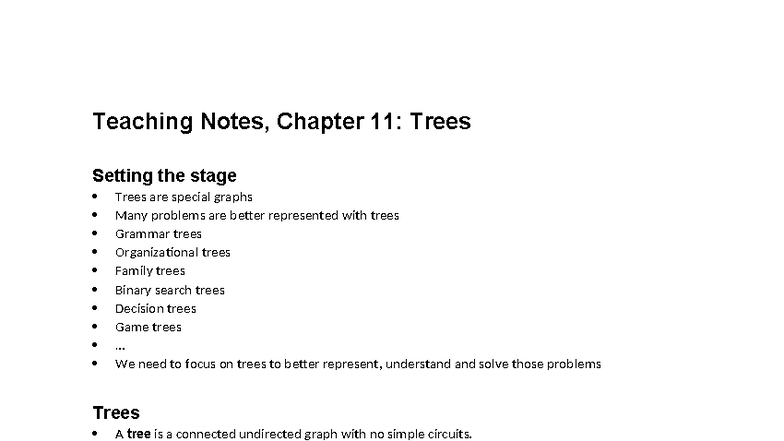Teaching Notes: Chapter 11 - Trees and Their Applications - Studocu
