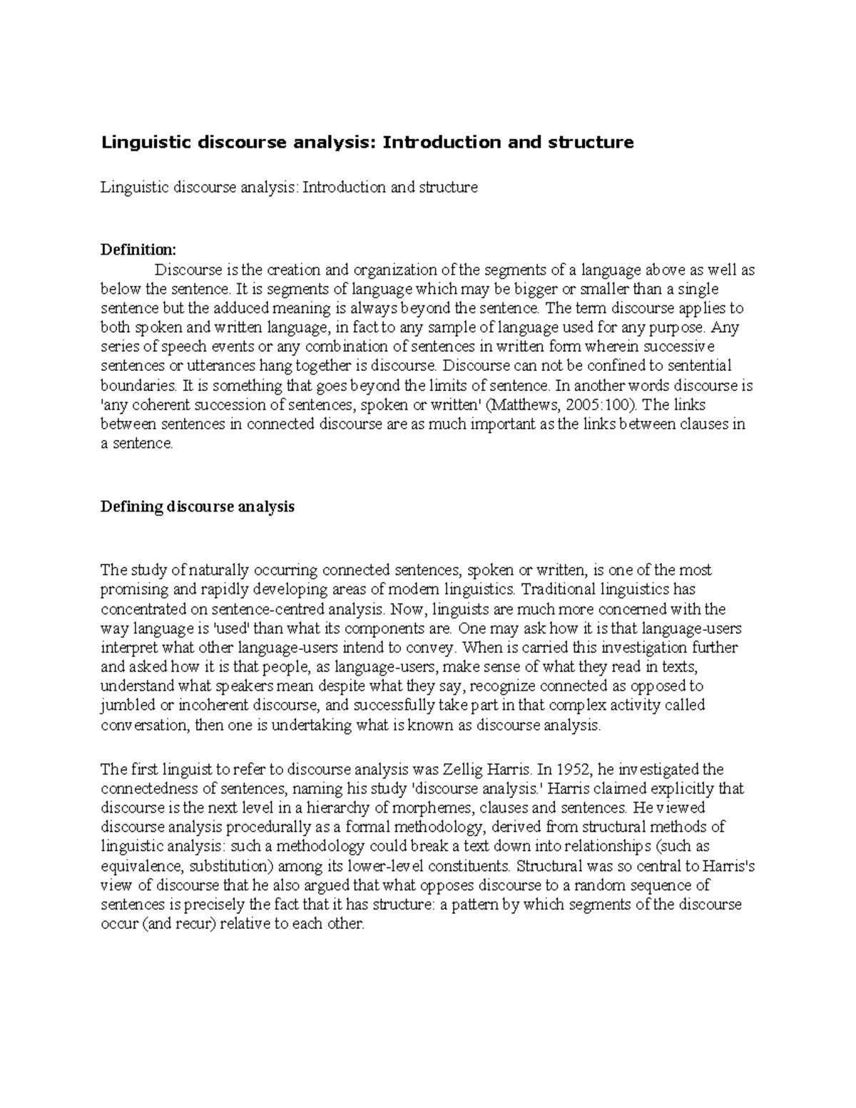 Linguistic Discourse Analysis: Intro & Structure Overview - Studocu