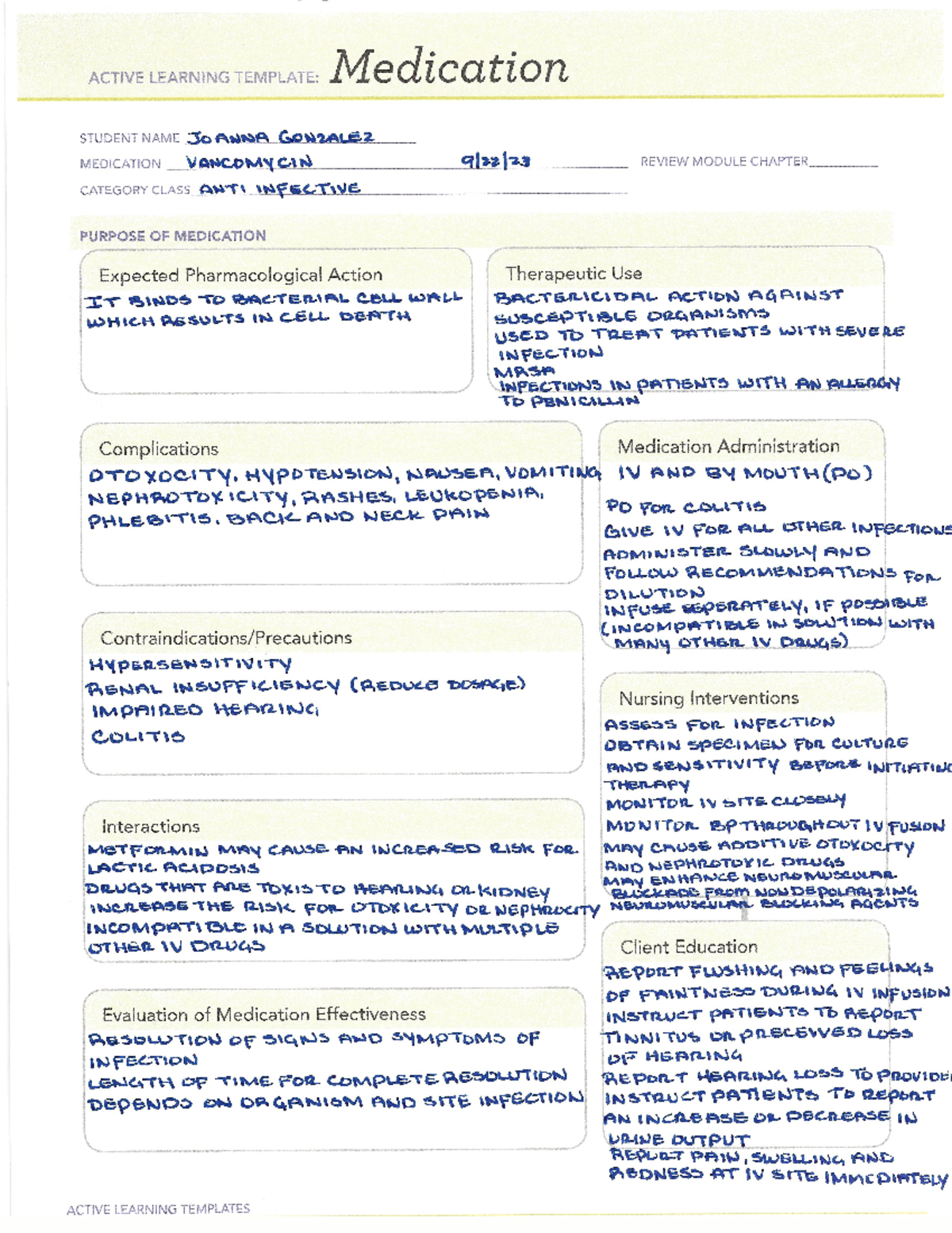 ATI Medication Template Vancomycin AND Eliquis ( Apixaban) - ACTIVE ...