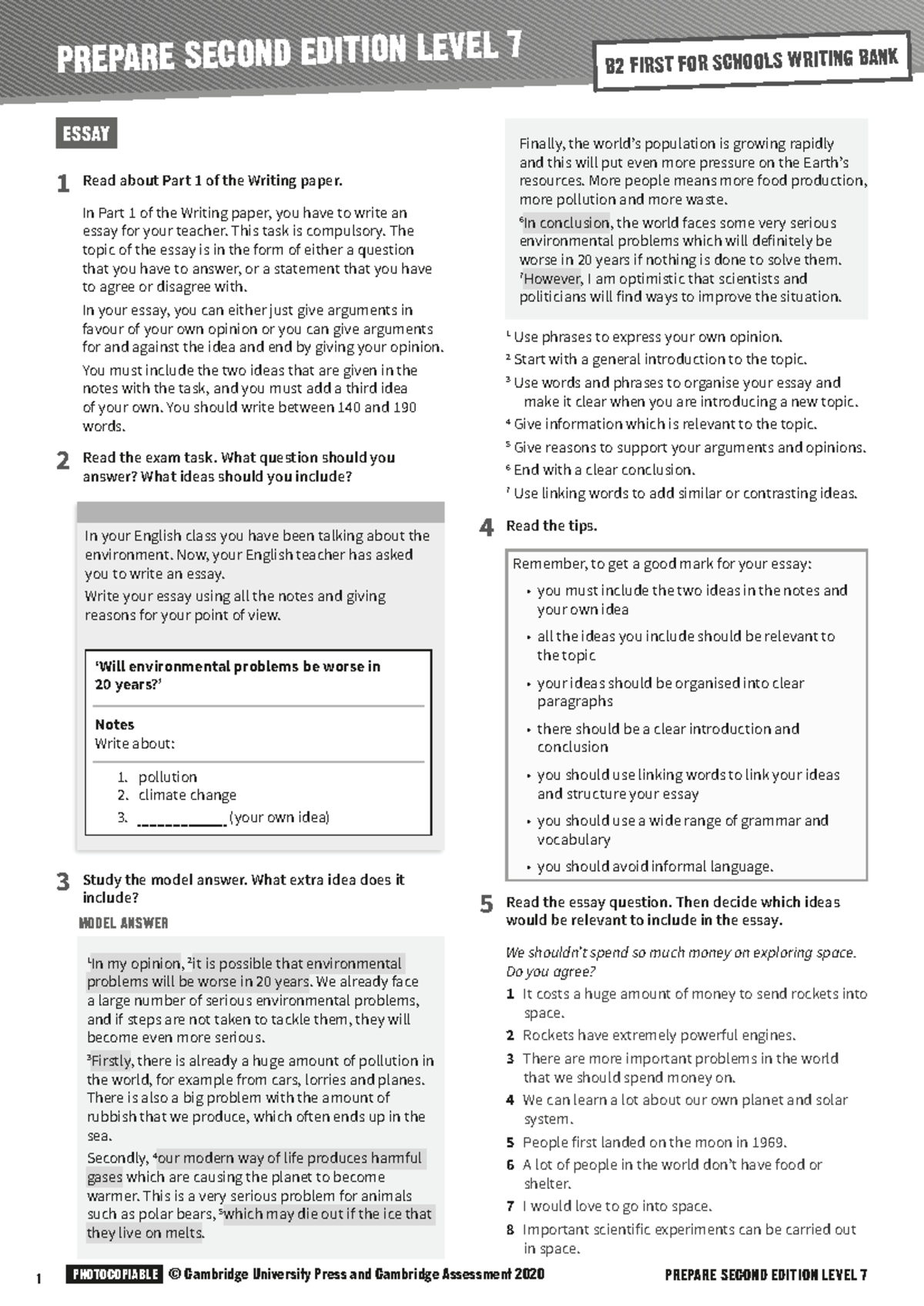 B2 First for Schools Writing Bank: Essay Preparation Guide - Studocu