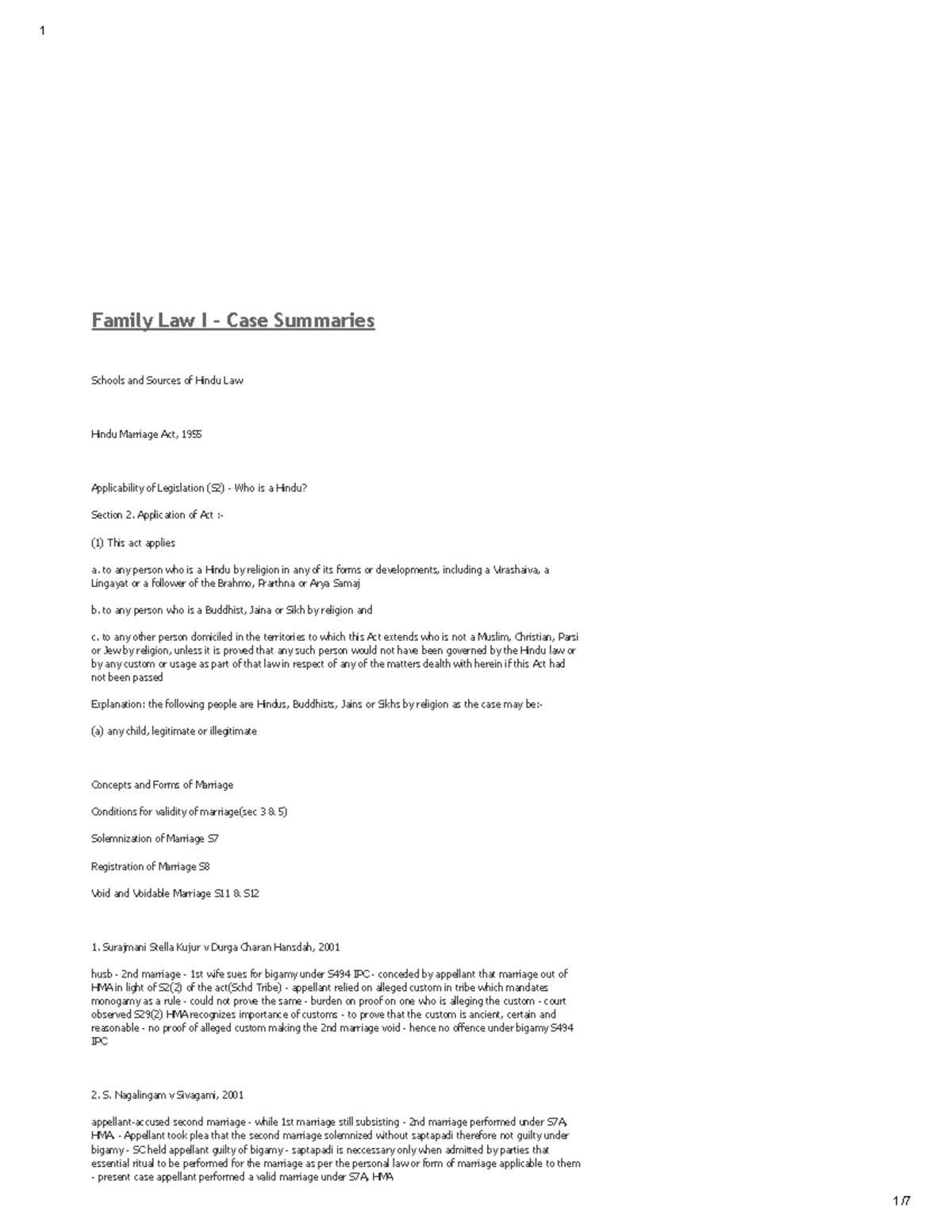 Family Law I - Case Summaries & Exam Notes (Summary 2-2) - Studocu