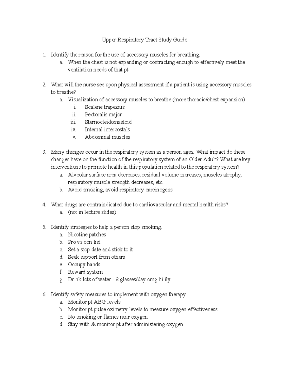 Upper Respiratory Tract & Acid-Base Balance Exam 3 Study Guide - Studocu