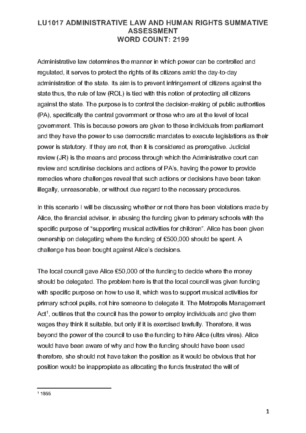 Admin Law & Human Rights: Summative Assessment Analysis - Studocu