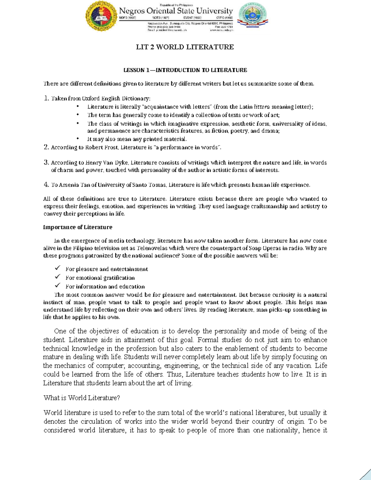 LIT 2 WORLD LITERATURE: Understanding the Essence and Significance of ...