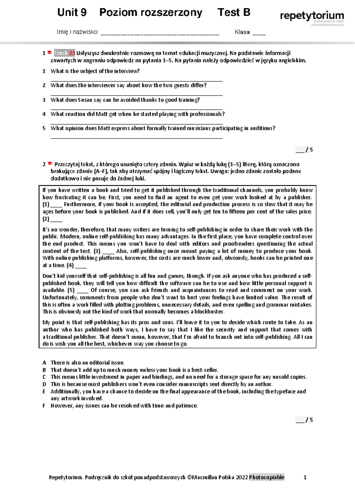 U9 Extended Test B - Music Education Insights and Analysis - Studocu