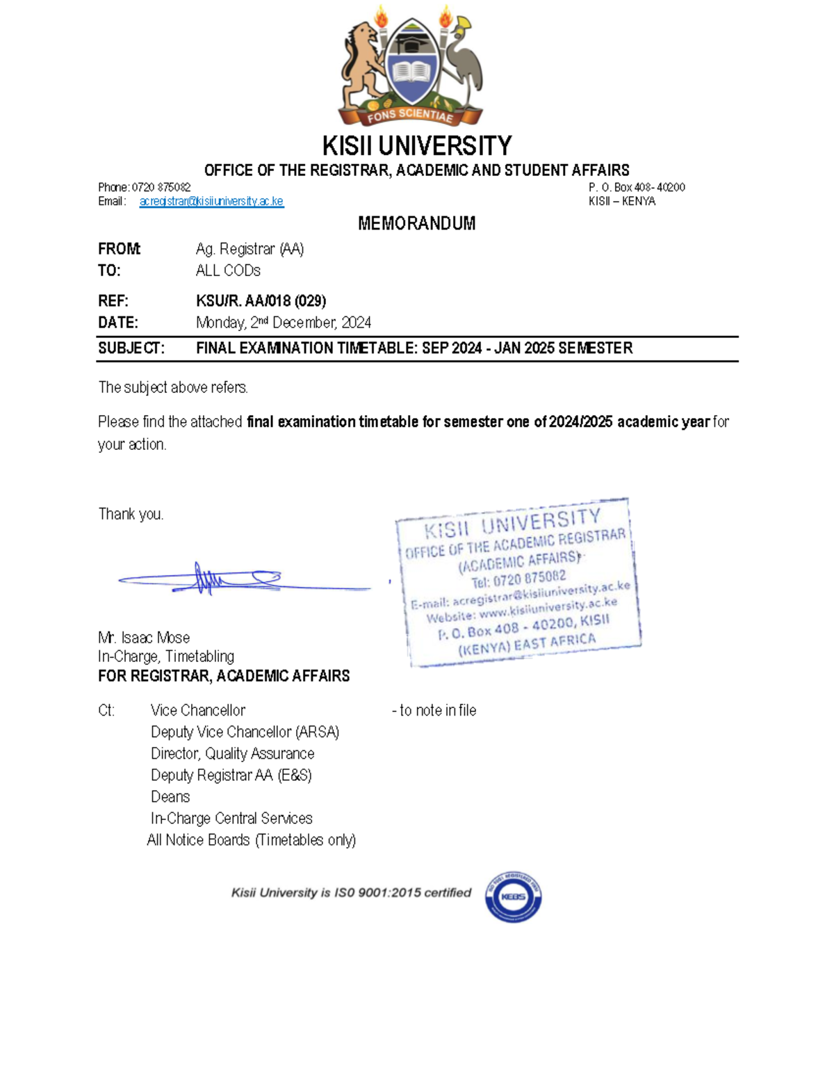 Final ETT Sept 2024 - Jan 2025 Semester - KISII UNIVERSITY OFFICE OF ...