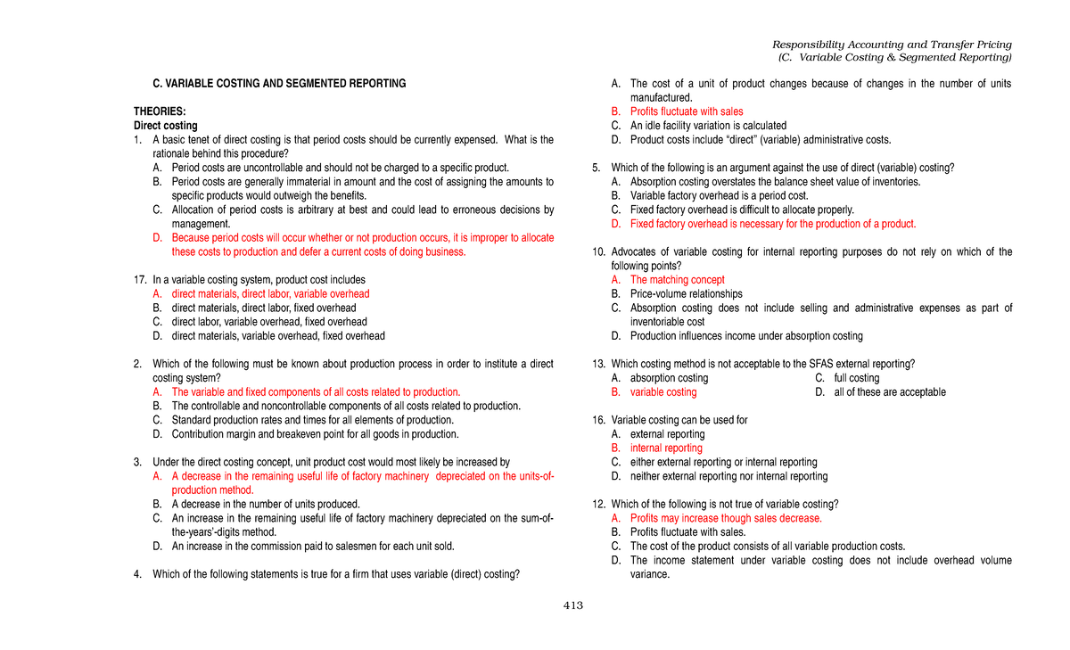 09 X07 C: Variable Costing & Segmented Reporting Overview - Document Preview