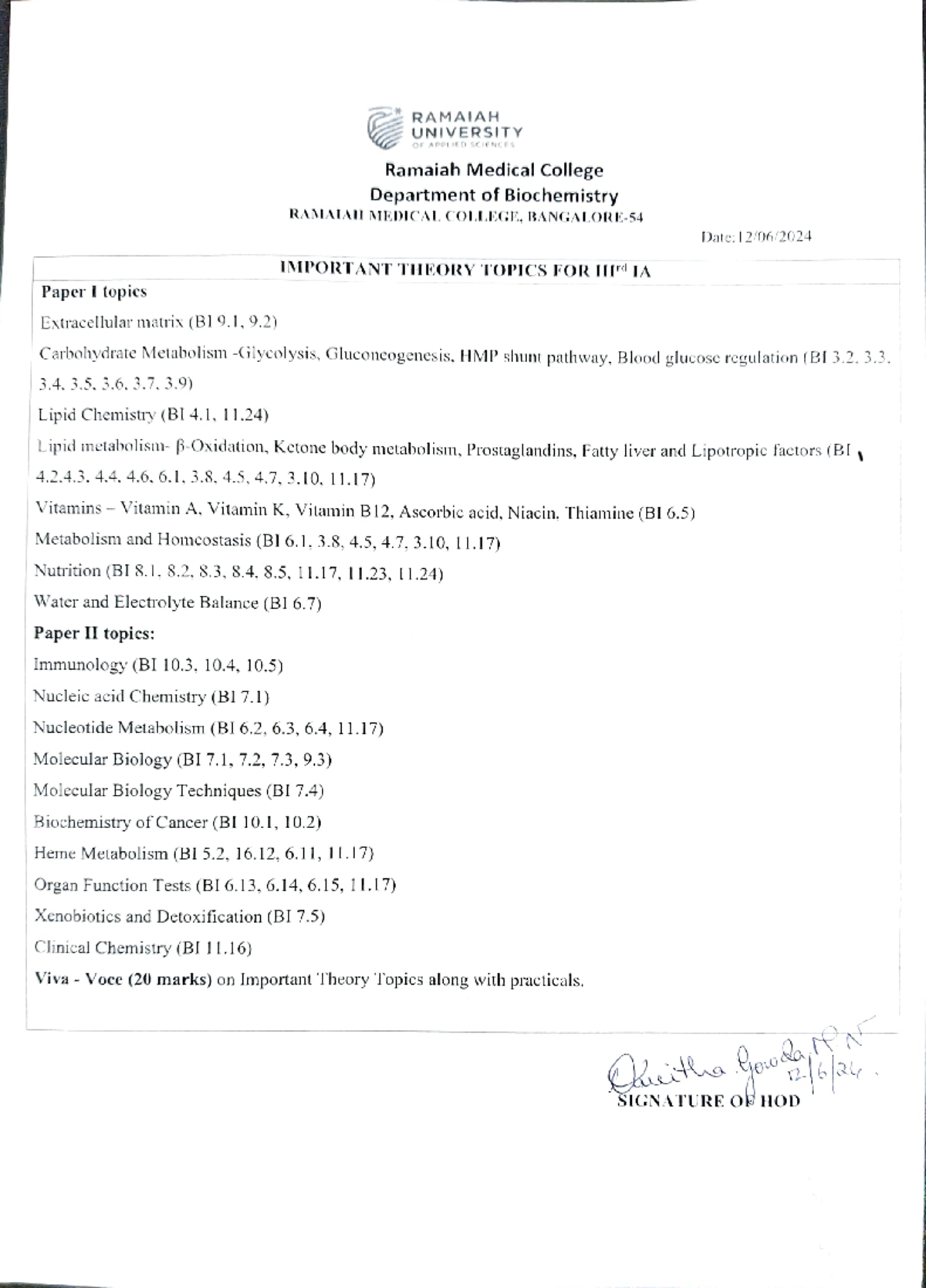Important Biochemistry Topics for Paper I & II (BI Codes) - Studocu