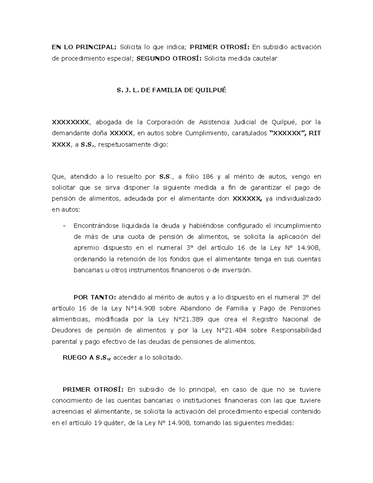 Solicitud de Medida Cautelar y Retención según Art. 19 Quater - Document Preview