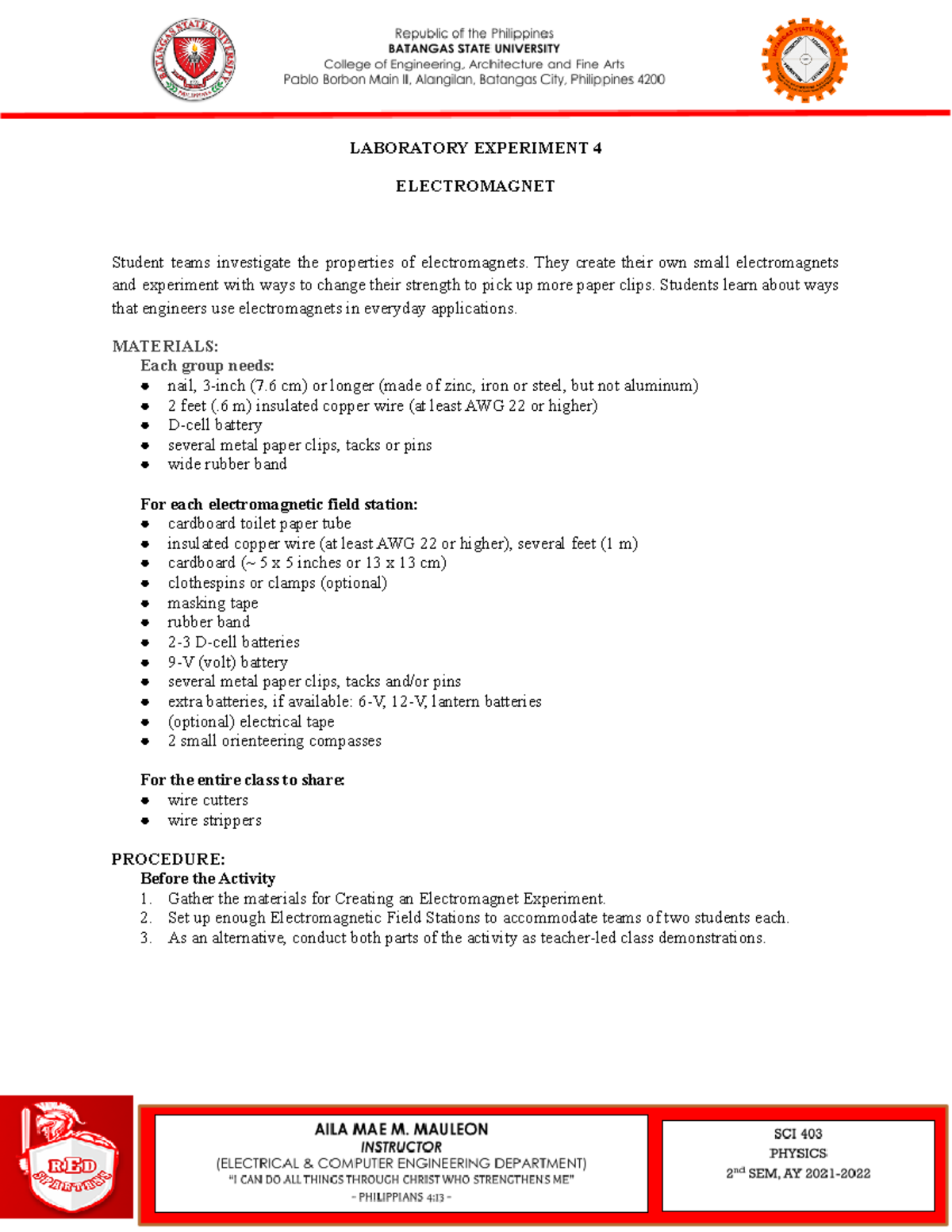 Group 4 Lab Report: Experiment 4 - Exploring Electromagnet Properties ...