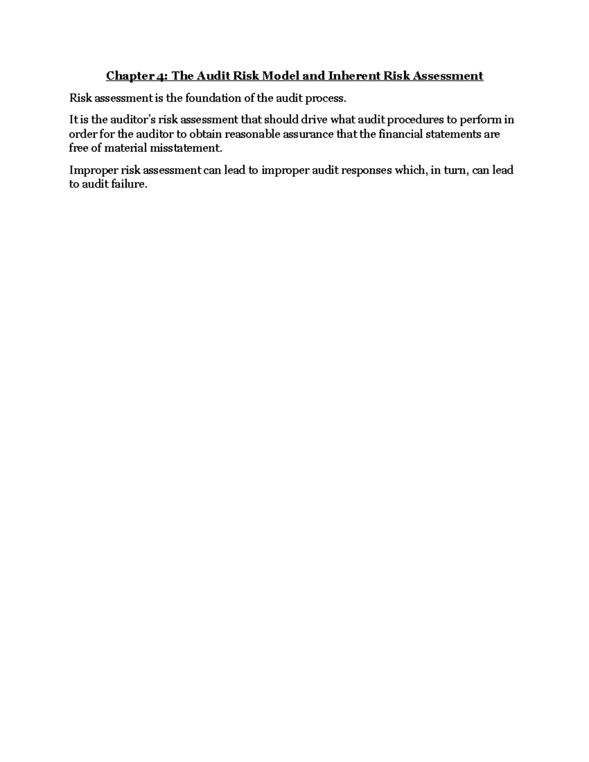 Chapter 4 Notes: The Audit Risk Model & Inherent Risk Assessment - Studocu
