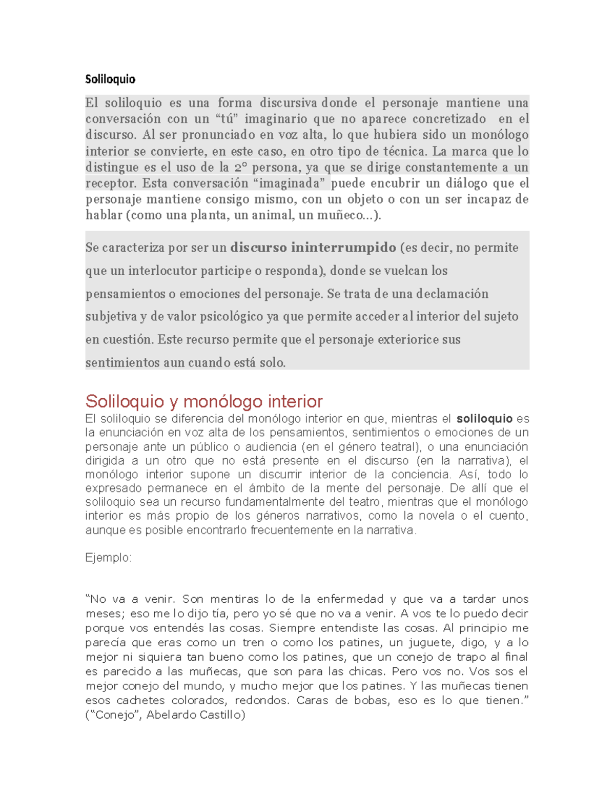 Técnica Narrativa: El Soliloquio en la Literatura - Studocu