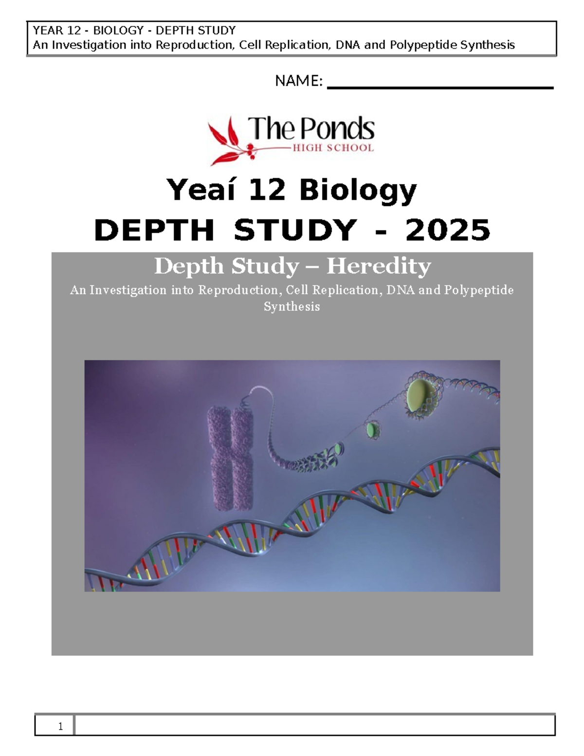 Depth Study Booklet - Biology Year 12 (2025) on Reproduction & Cell ...